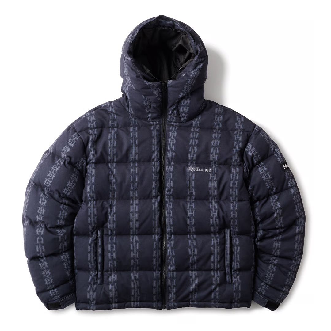 H CHAIN SUEDE HOODED DOWN JACKET - BLACK / ダウン