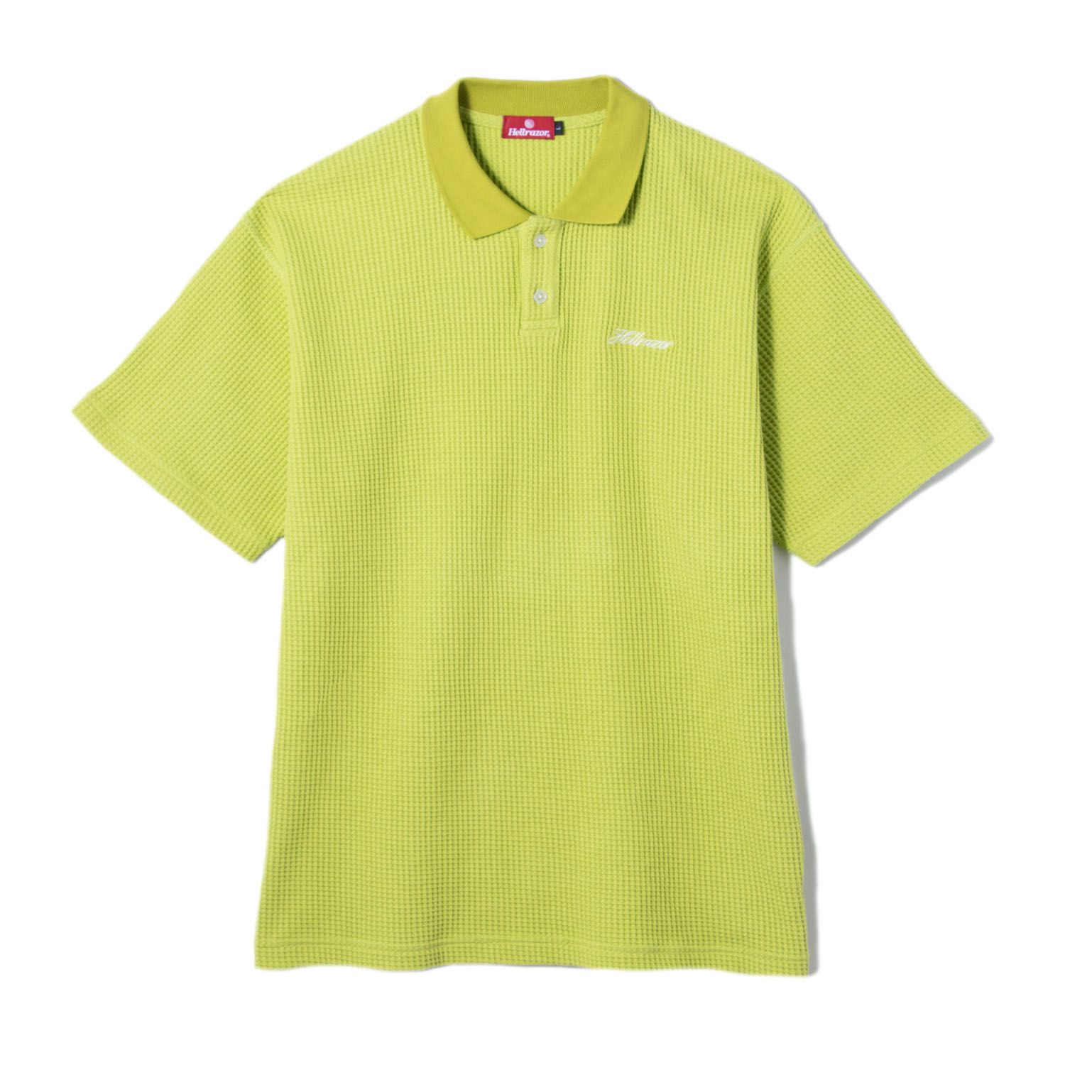 SCRIPT LOGO WAFFLE POLO SHIRT (LIME GREEN) / ポロシャツ
