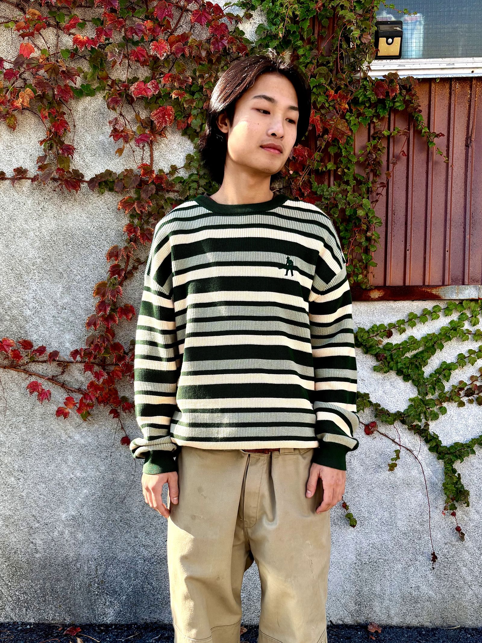 Striped Organic Knit Sweater Dark Jade / セーター