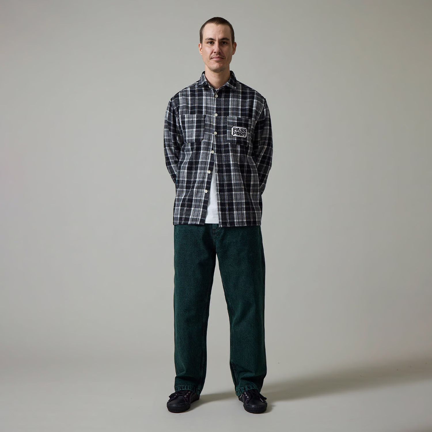 Yearbook Logo Workers Flannel - Black - / ネルシャツ