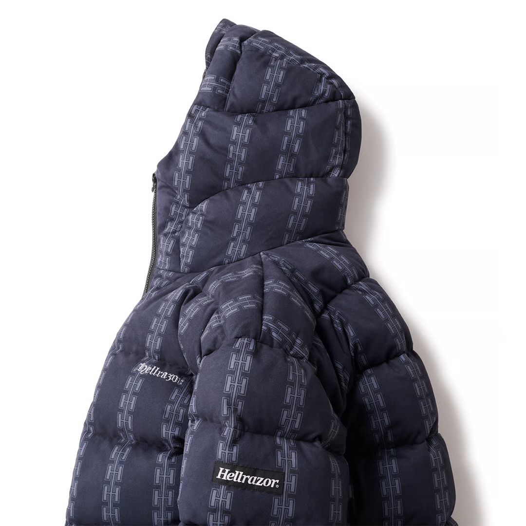 H CHAIN SUEDE HOODED DOWN JACKET - BLACK / ダウン