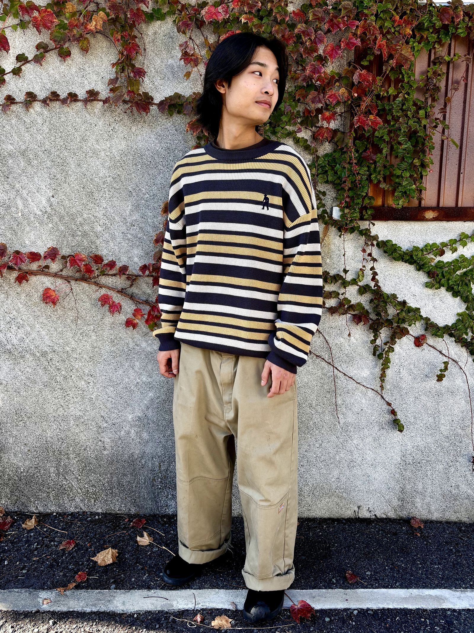Striped Organic Knit Sweater Dark Grey / セーター
