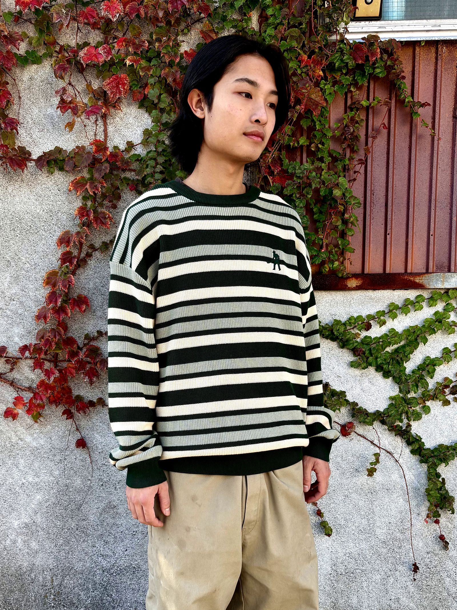 Striped Organic Knit Sweater Dark Jade / セーター