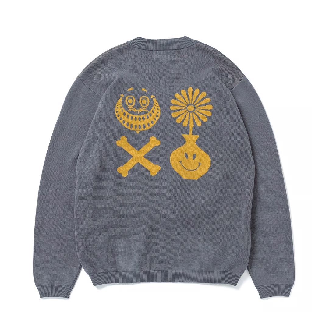 Daily Motifs Cotton Cardigan (RUTSUBO×yoshi47 ) / ニット カーディガン(Gray)
