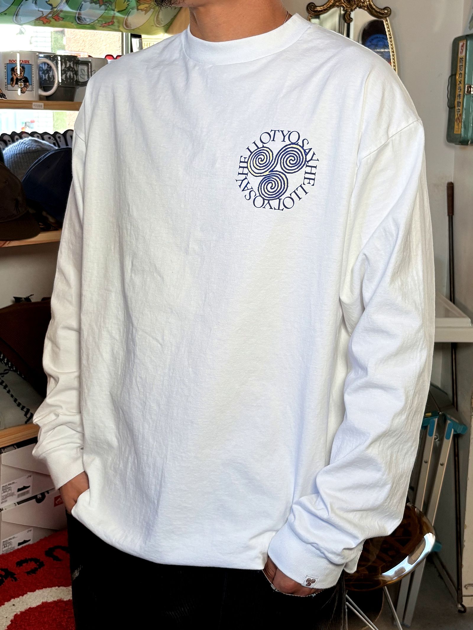 Pigment Slap Logo LS Tee (White) / 長袖シャツ
