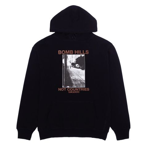 GX1000 BOMB HILLS NOT COUNTRIES HOODIE / BLACK / BROWN FONT (ジーエックスセン フーディ/スウェット)