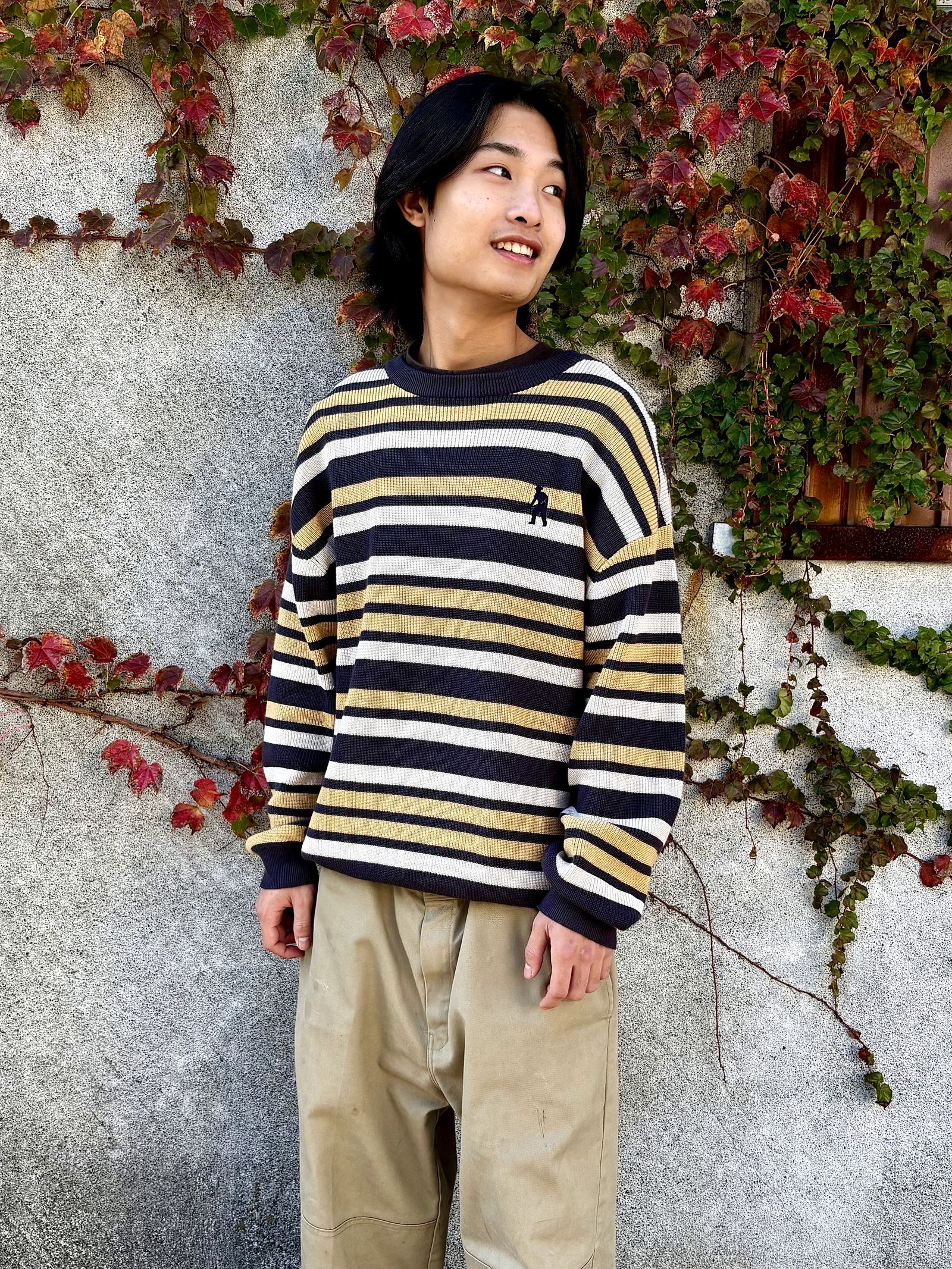 Striped Organic Knit Sweater Dark Grey / セーター