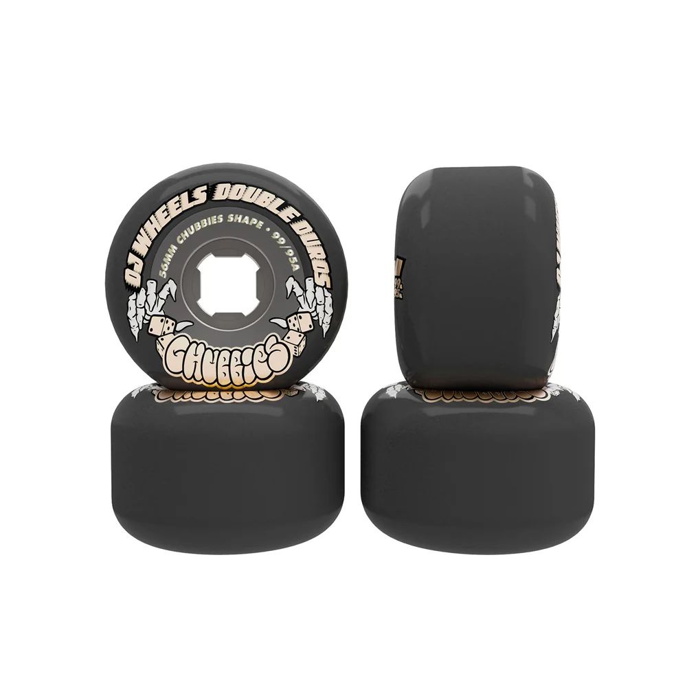 56mm DOUBLE DURO TRANS BLACK CHUBBIES 99A/95A SKATEBOARD WHEELS | Black