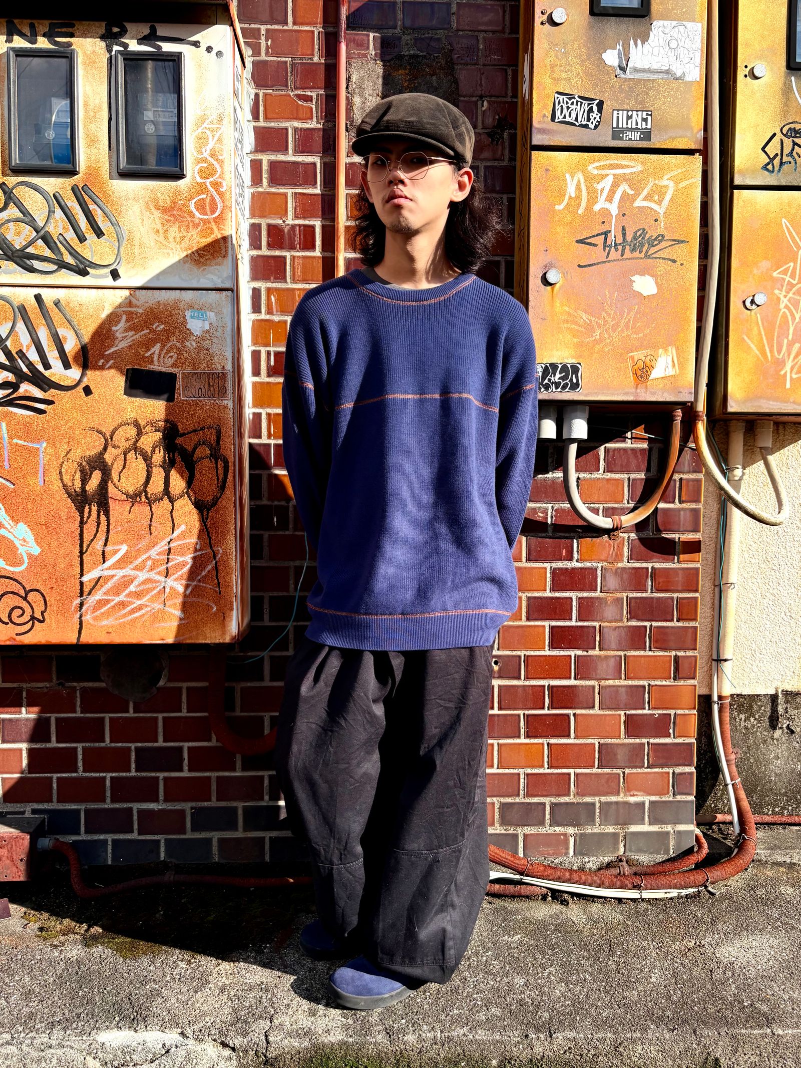 Overlocked Organic Knit Sweater Navy / セーター
