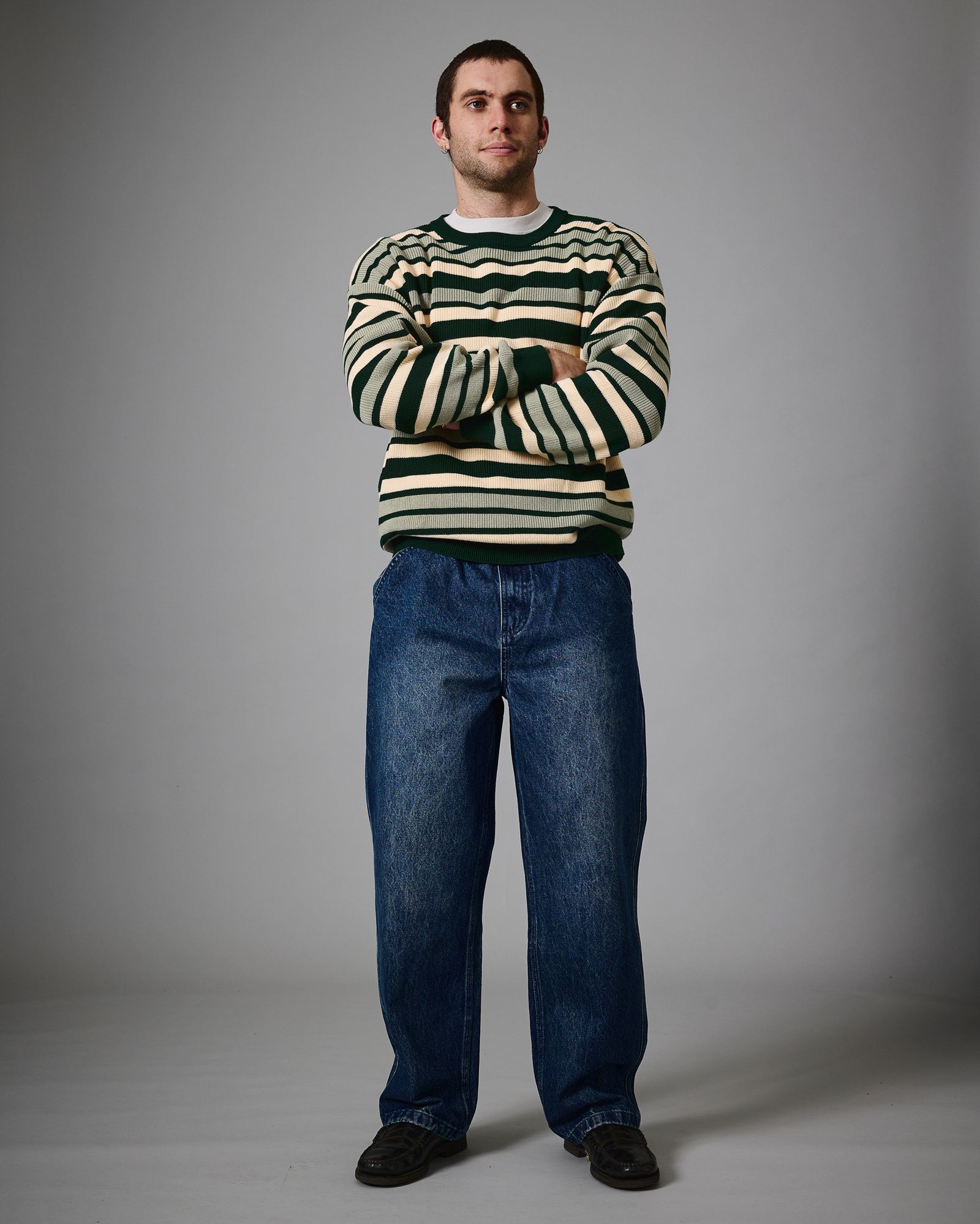 Striped Organic Knit Sweater Dark Jade / セーター