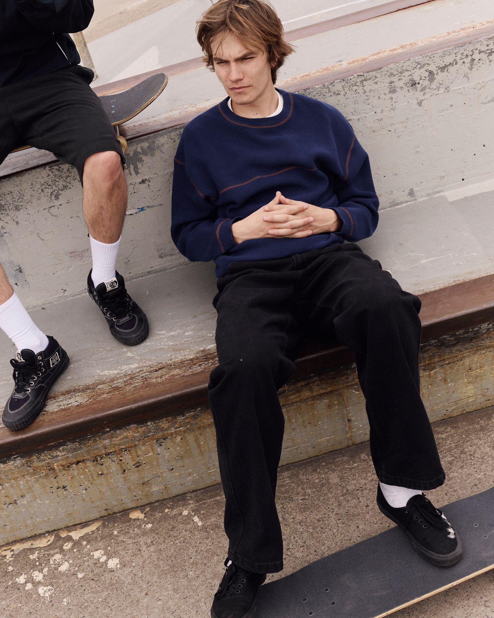 Overlocked Organic Knit Sweater Navy / セーター