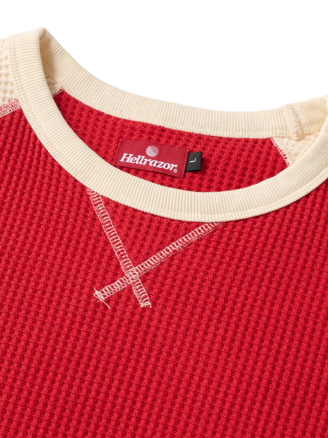 WAFFLE LS SHIRT - ( NATURAL/DEEP RED )