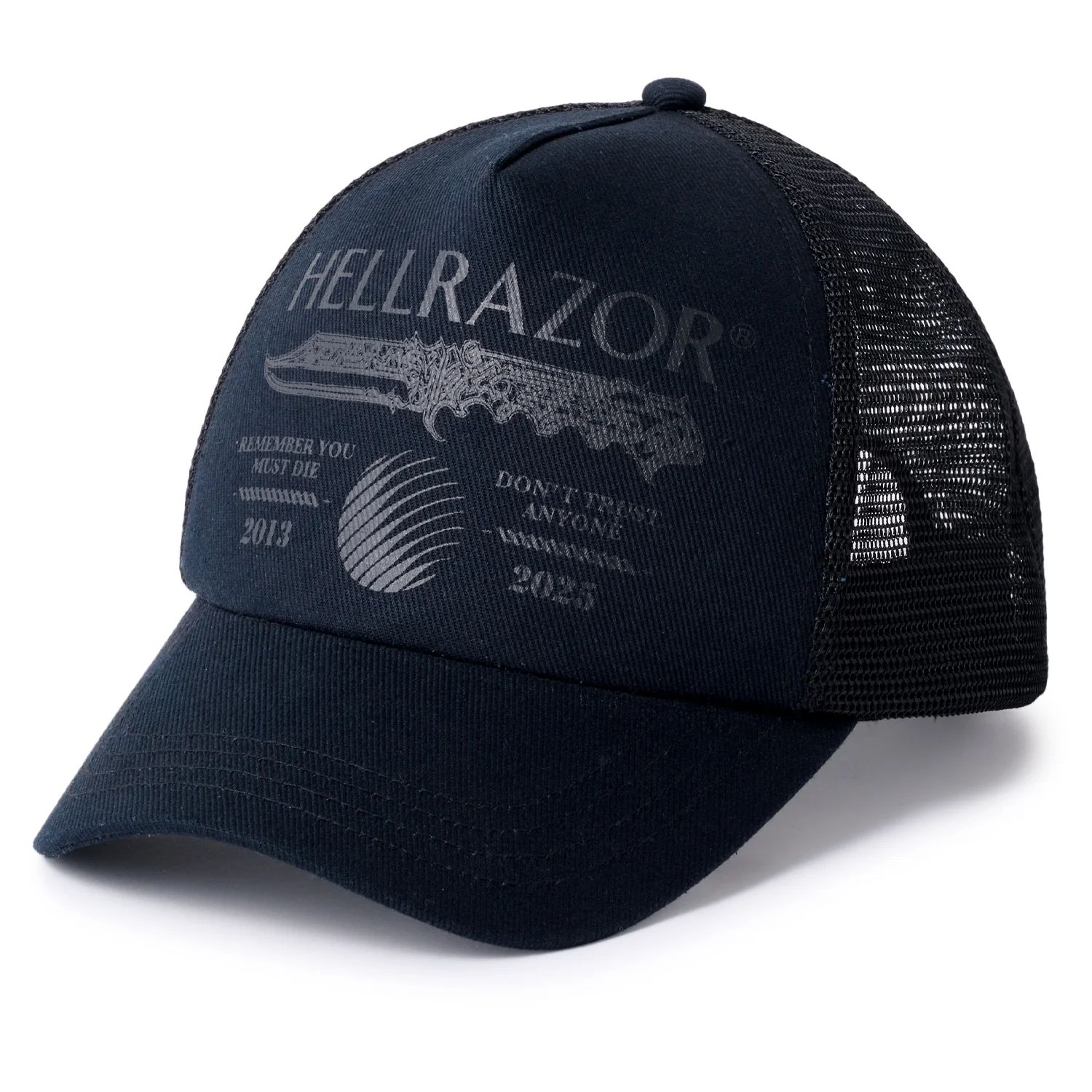 DTA TRUCKER CAP - BLACK/BLACK MESH HELLRAZOR®︎ MOZYSKEY COLLECTION  / キャップ