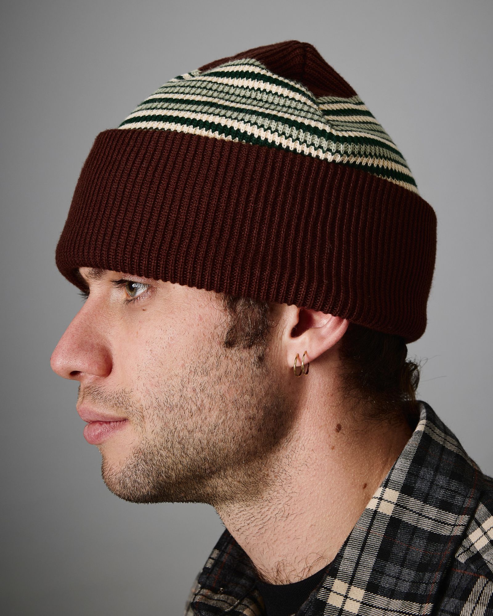 Striped Organic Knit Beanie Choc / ビーニー