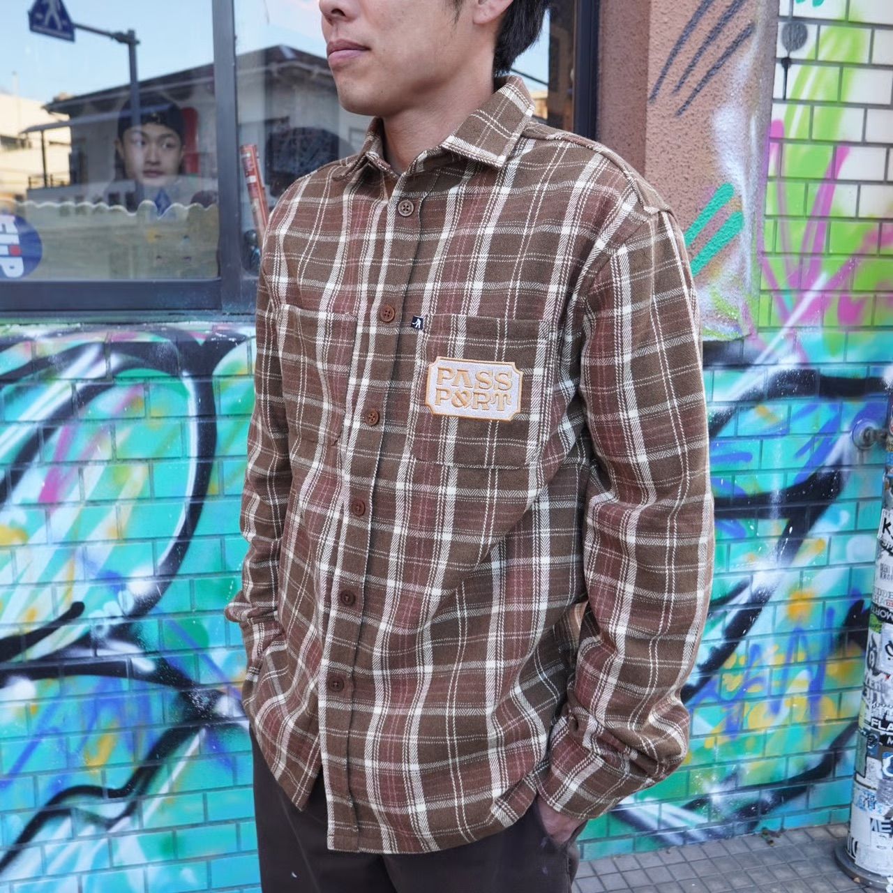 Yearbook Logo Workers Flannel - Caramel - / ネルシャツ