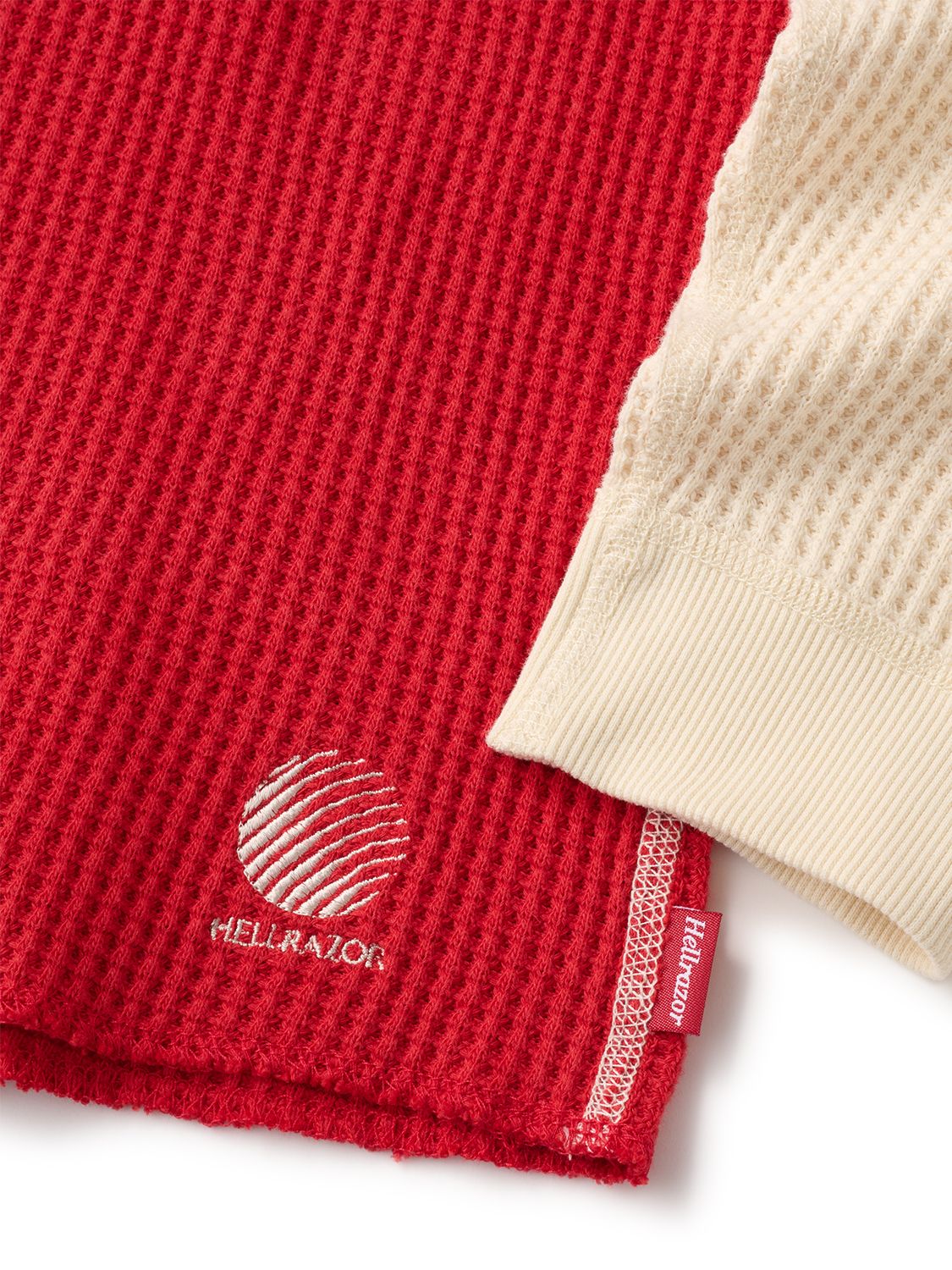 WAFFLE LS SHIRT - ( NATURAL/DEEP RED )