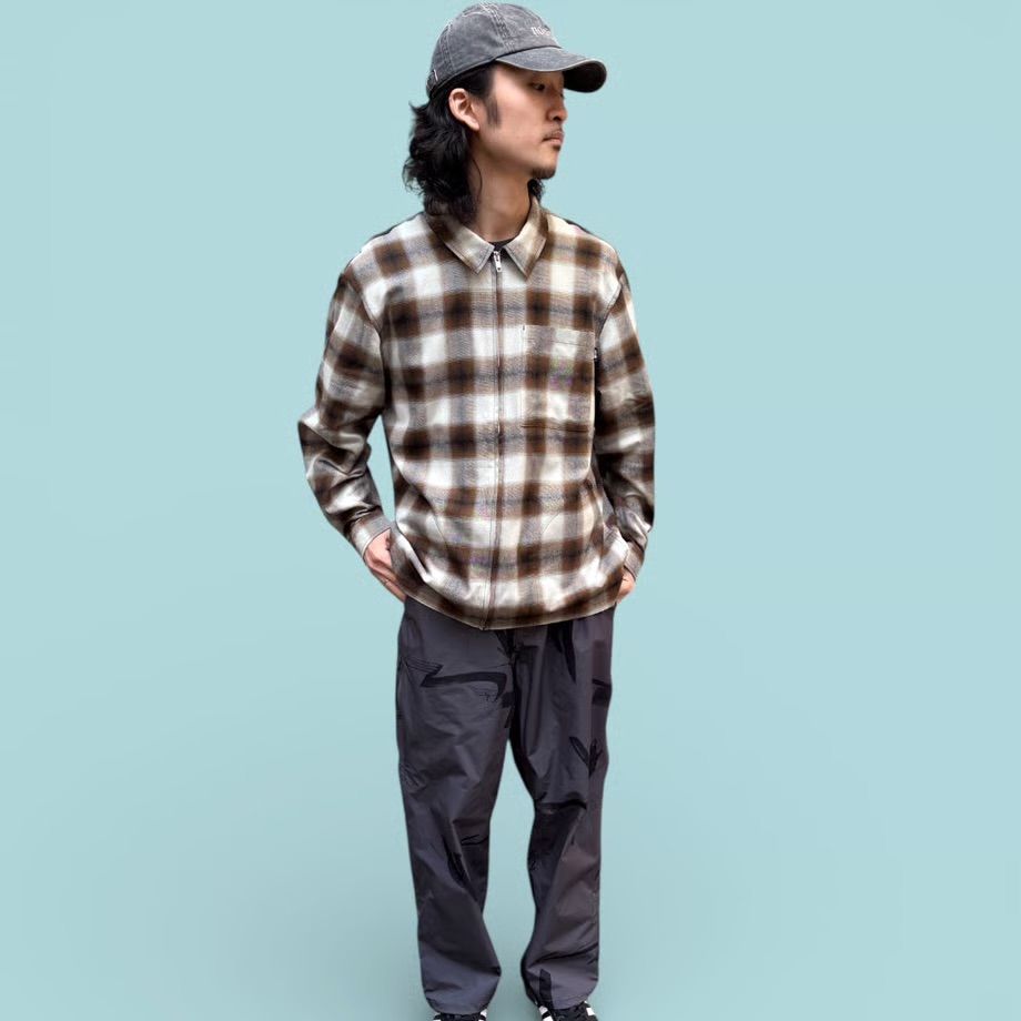 SHADOW PLAID ZIP SHIRTS JACKET ( Brown ) / ジップジャケット