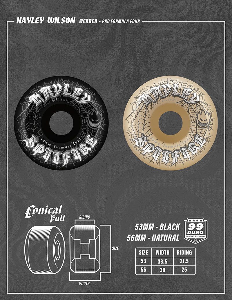 FORMULA FOUR (F4) CONICAL FULL 99D HAYLEY WILSON WEBBED 黒 53mm / スケボー ウィール
