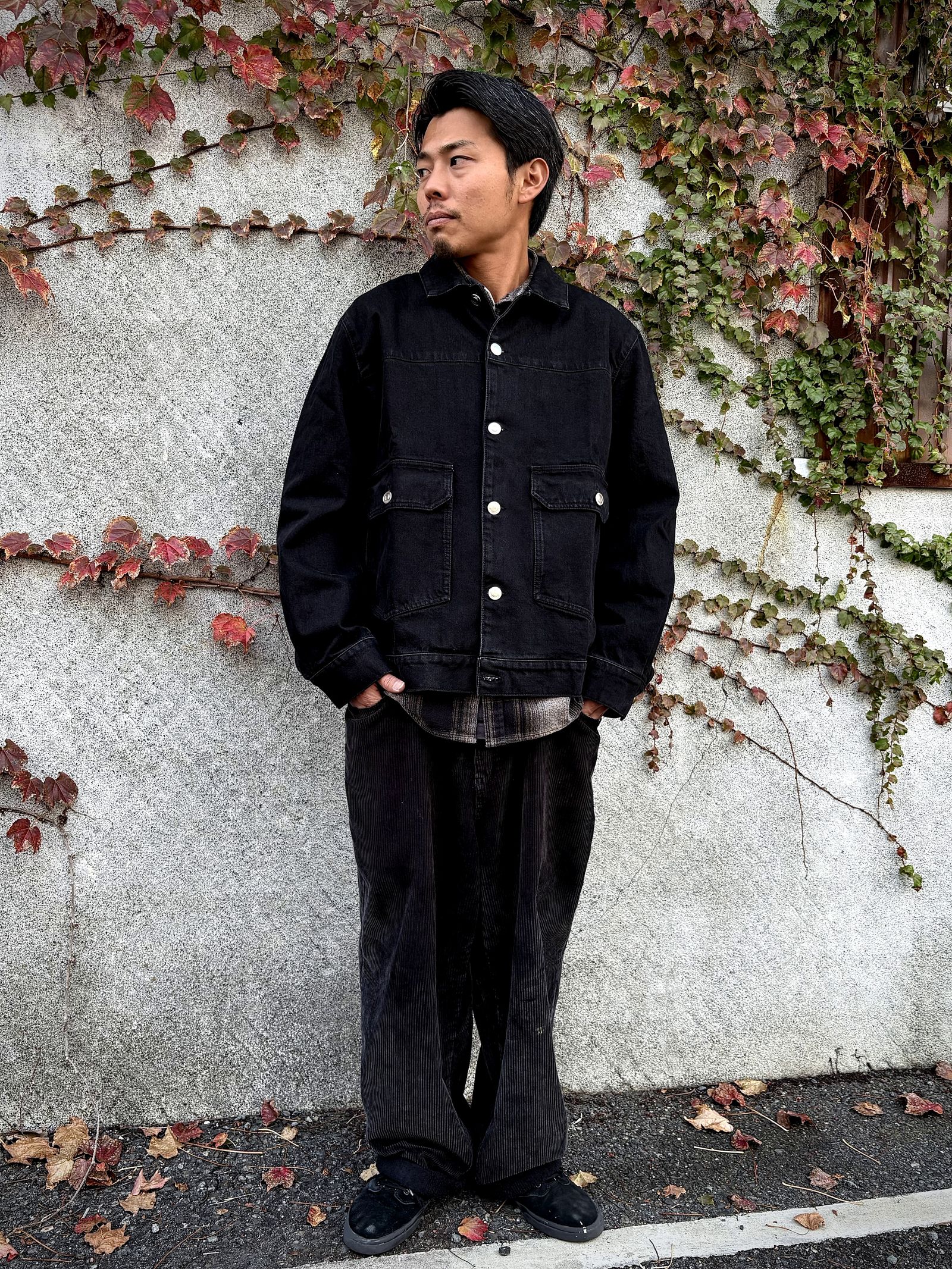 Pop Full Button Denim Jacket Black / デニムジャケット