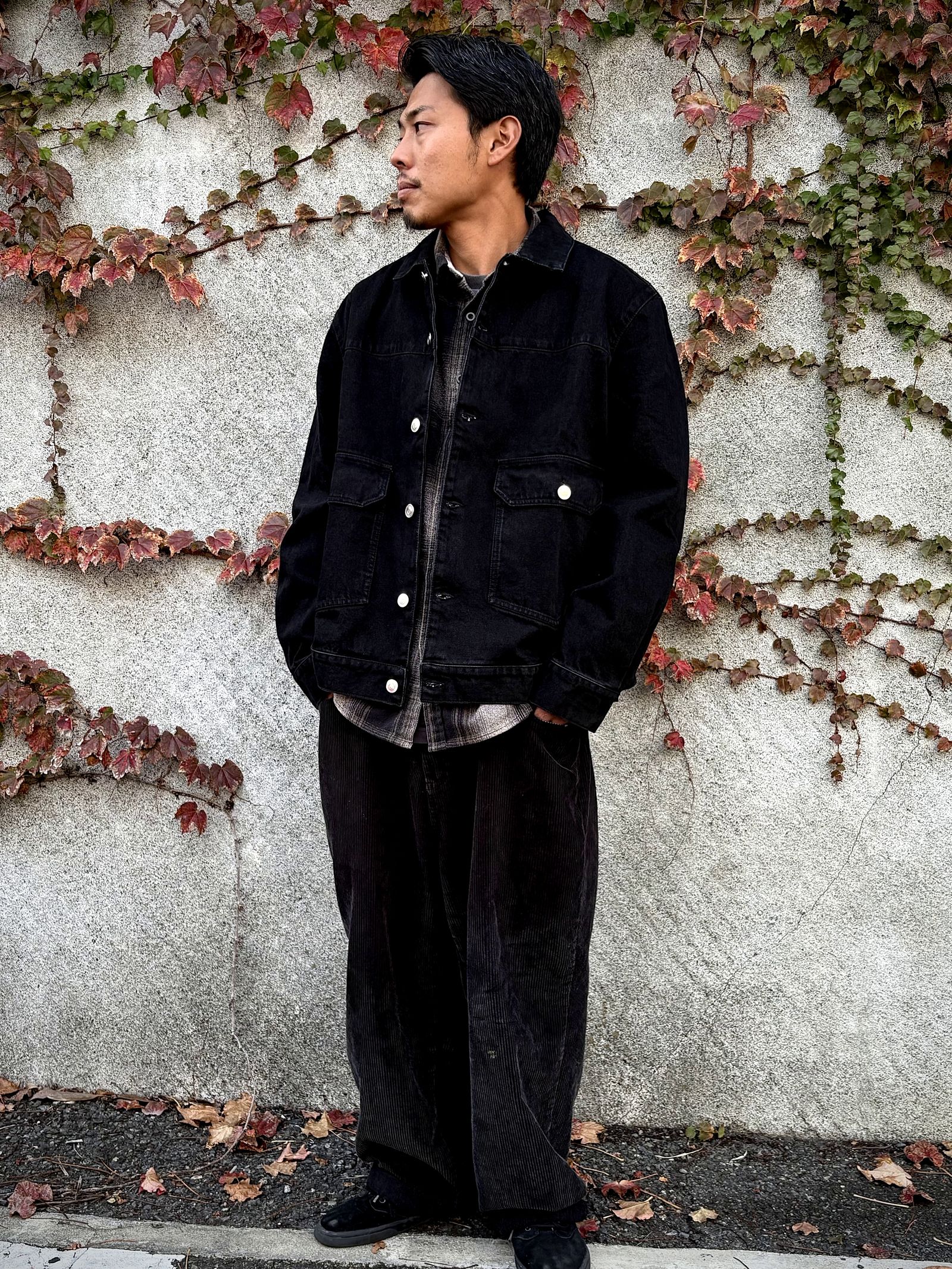 Pop Full Button Denim Jacket Black / デニムジャケット