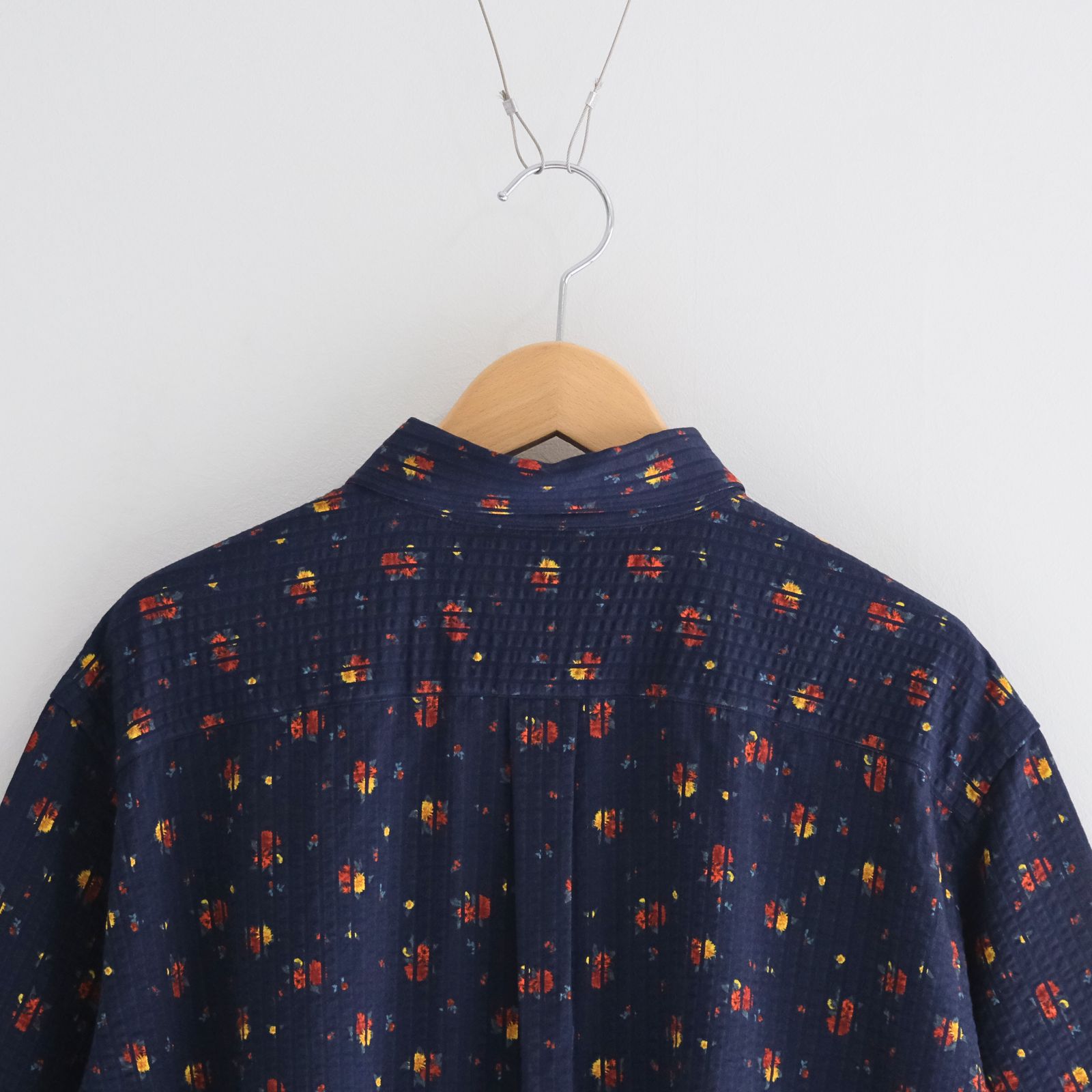 36G Linen Sucker Flower Atmosphere S/S Shirt / シャツ / 半袖 / ニットサッカー生地 /  NAVY