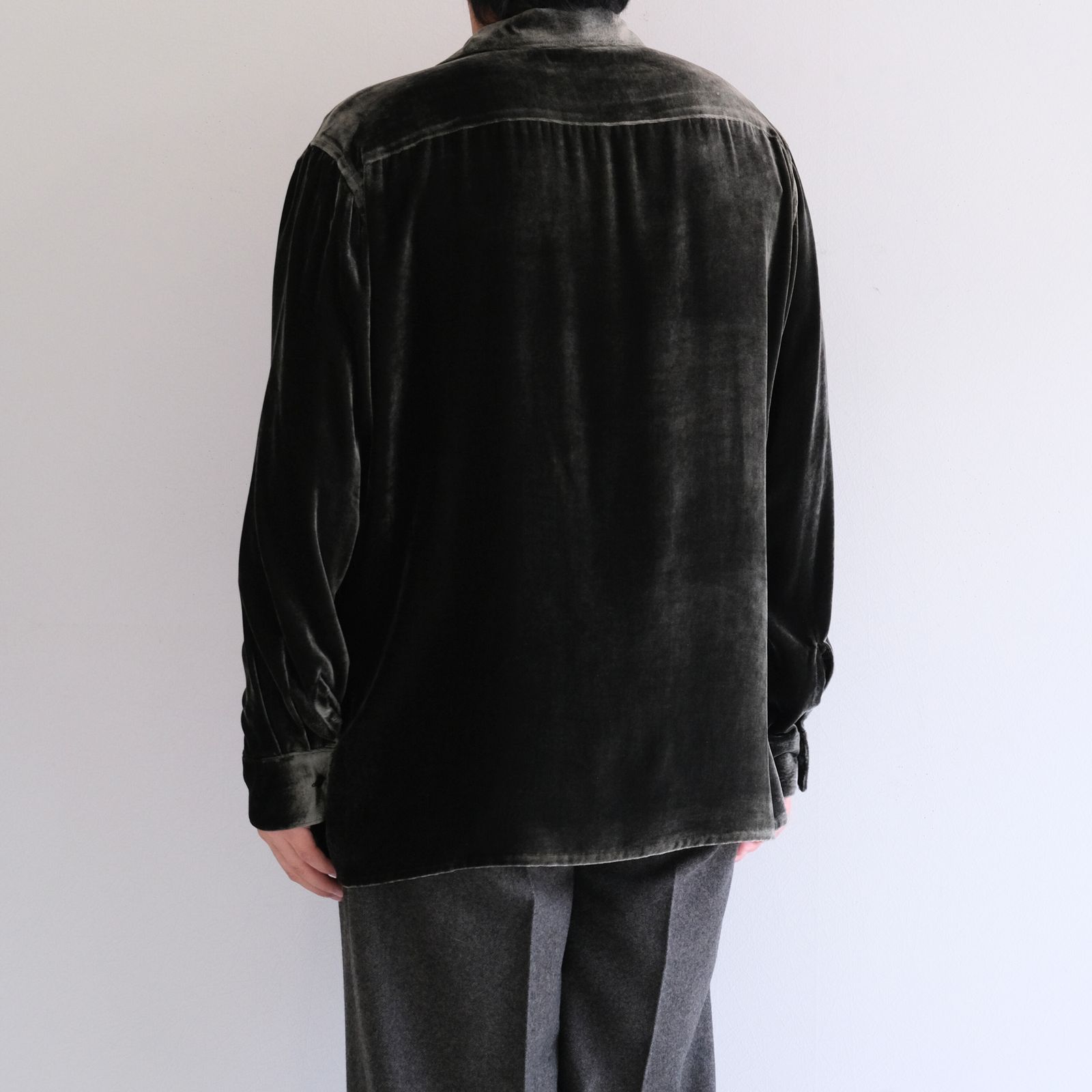 VELVET OPEN COLLAR SHIRTS ‐Silk Rayon‐ / シャツ / 開襟シャツ / シルク / レーヨン / ベルベット / Black
