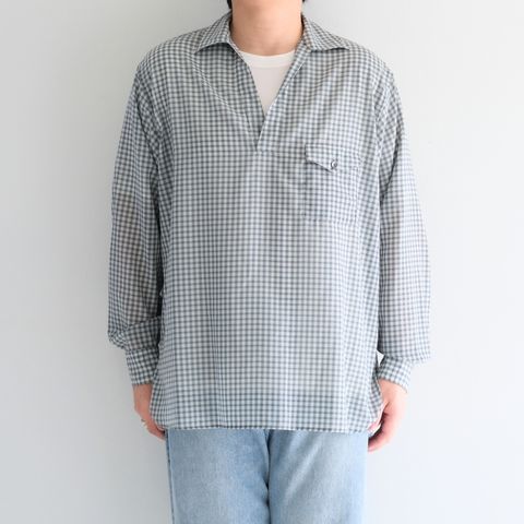 SUPER LIGHT WOOL CHECK SKIPPER SHIRT / スーパー ライト ウール チェック スキッパー シャツ（GREEN GREY）