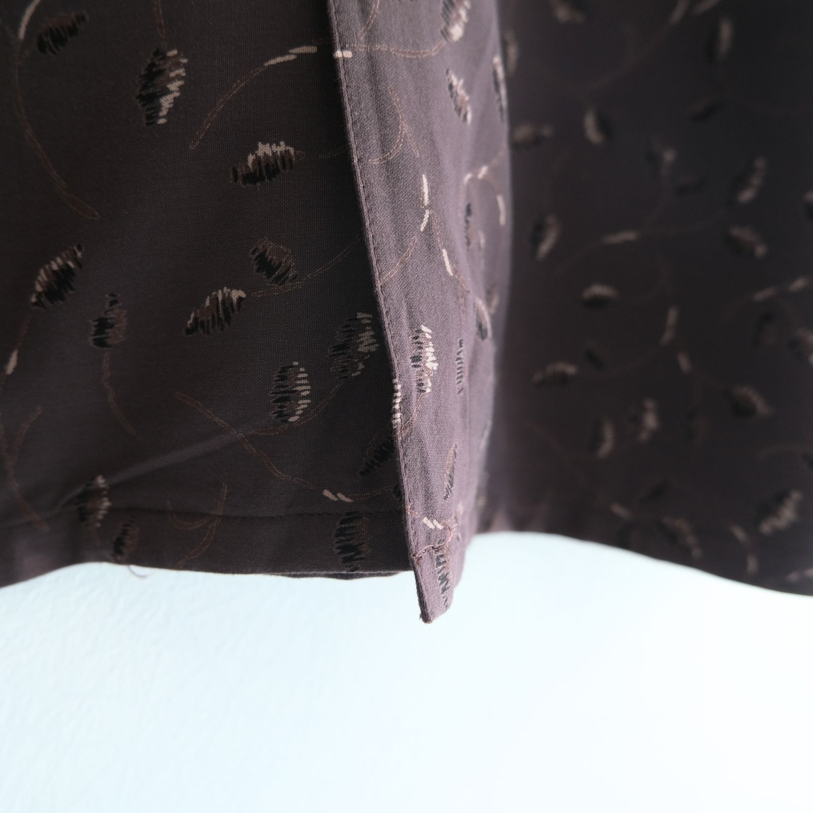 OPEN COLLAR SHIRTS  - Botanical print -（Dark Brown）