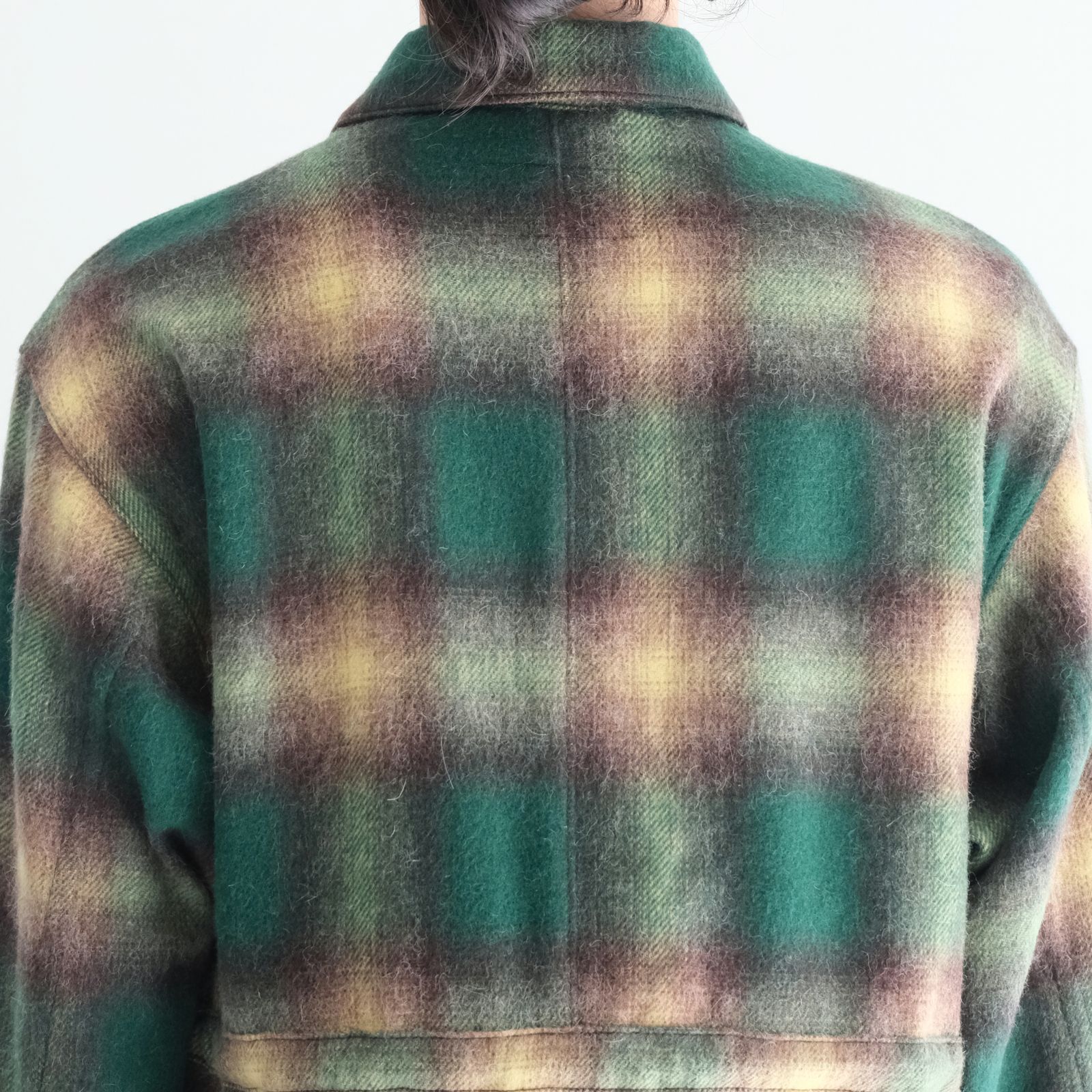 【残り1点】SHAGGY WOOL CHECK SAFARI JACKET（GREEN）