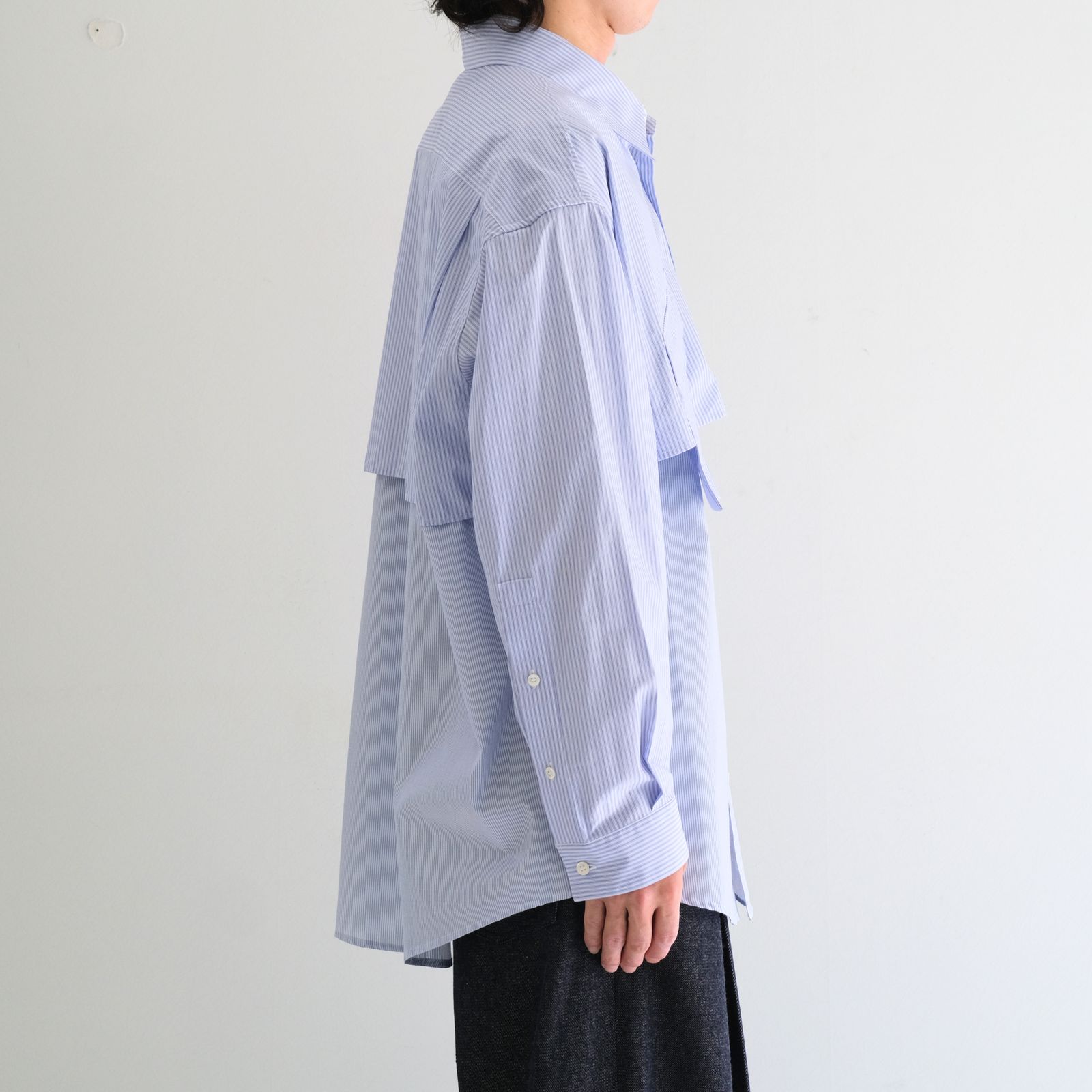 【残り1点】Layered Shirt / レイヤード シャツ（Sax Stripe）
