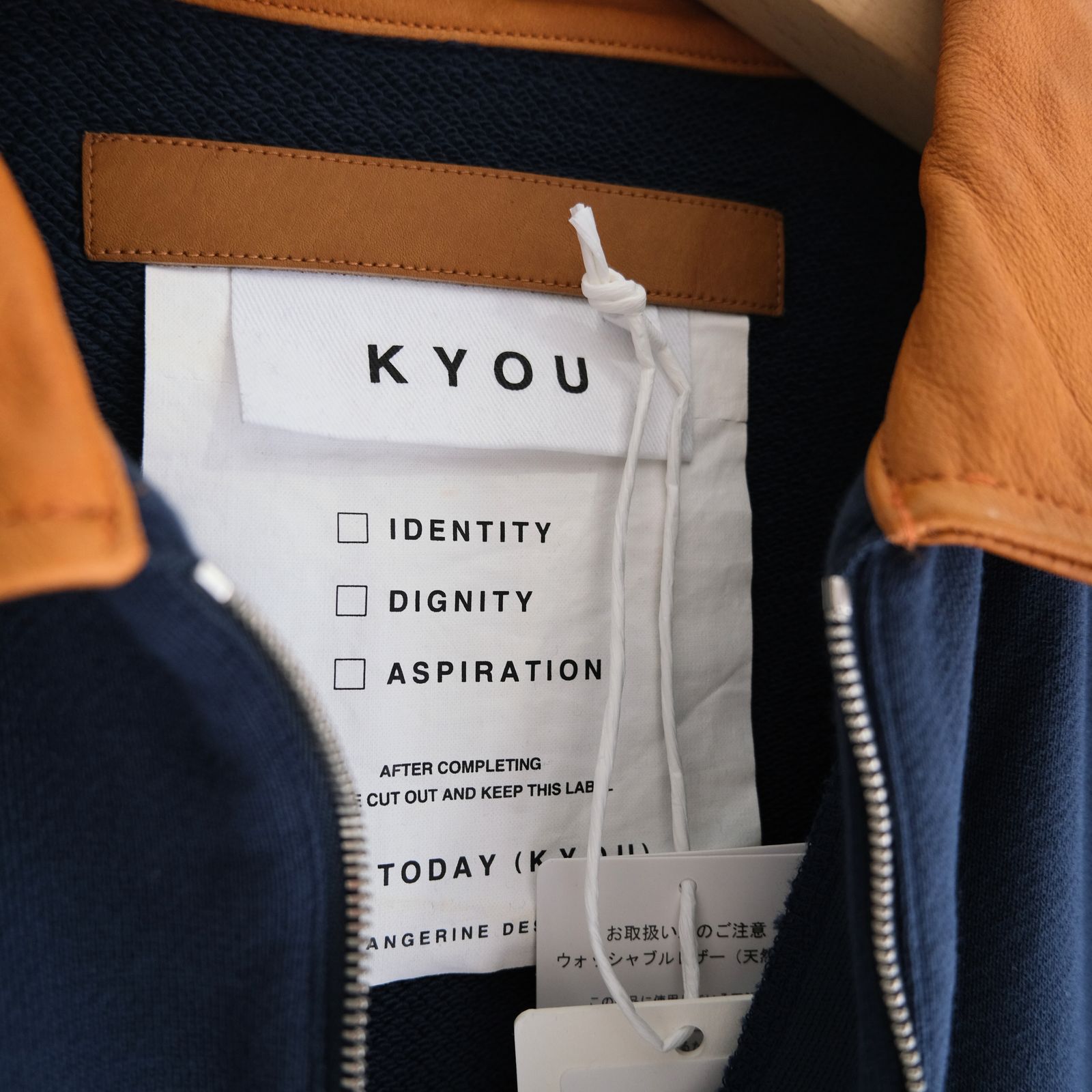 "BROTHERS" Leather × Original Supima Aging Cotton Sweat / ハーフジップ / スウェット / レザー / NAVY