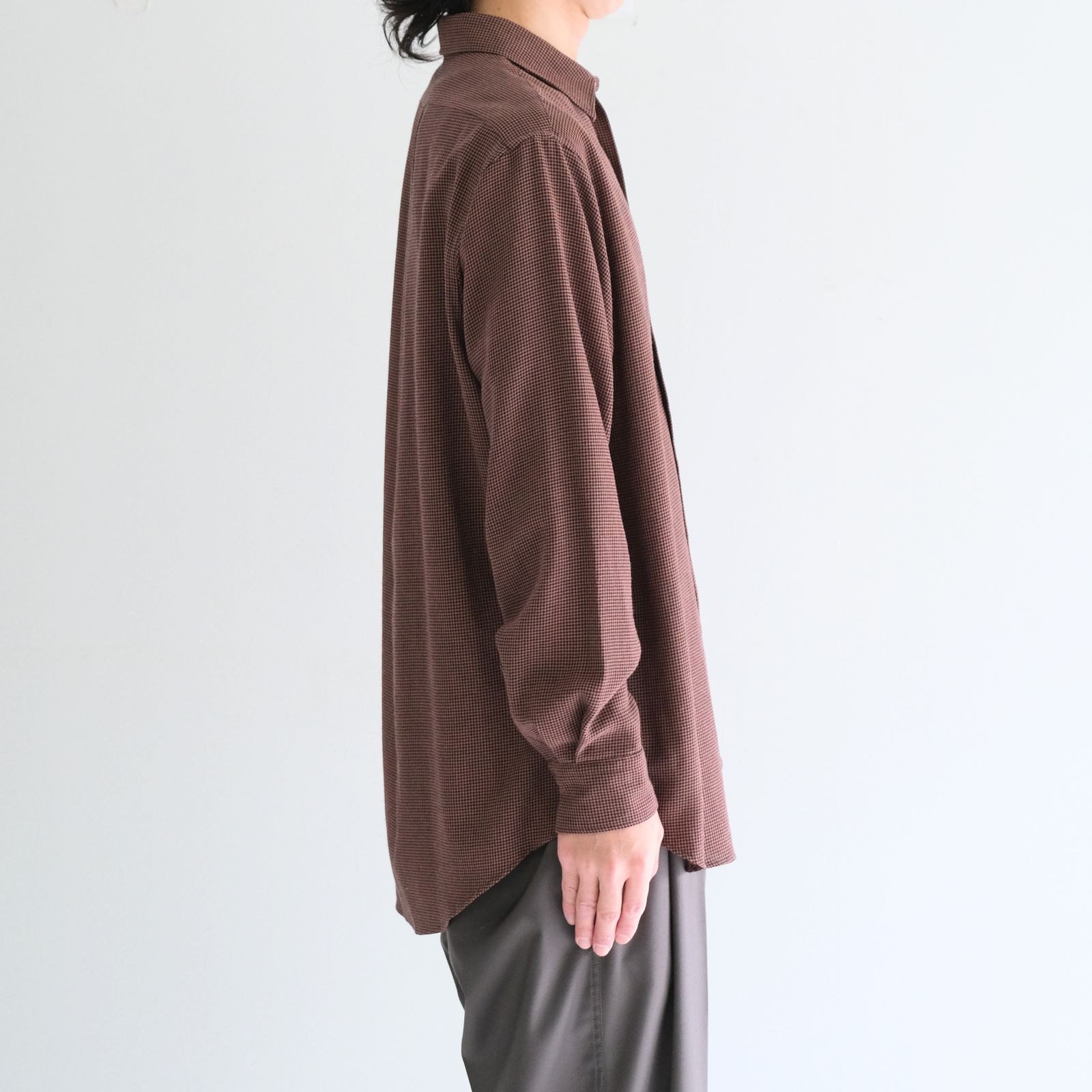 RAYON LINEN CHECK SHIRT / レーヨンリネンチェックシャツ（BROWN / BLACK）