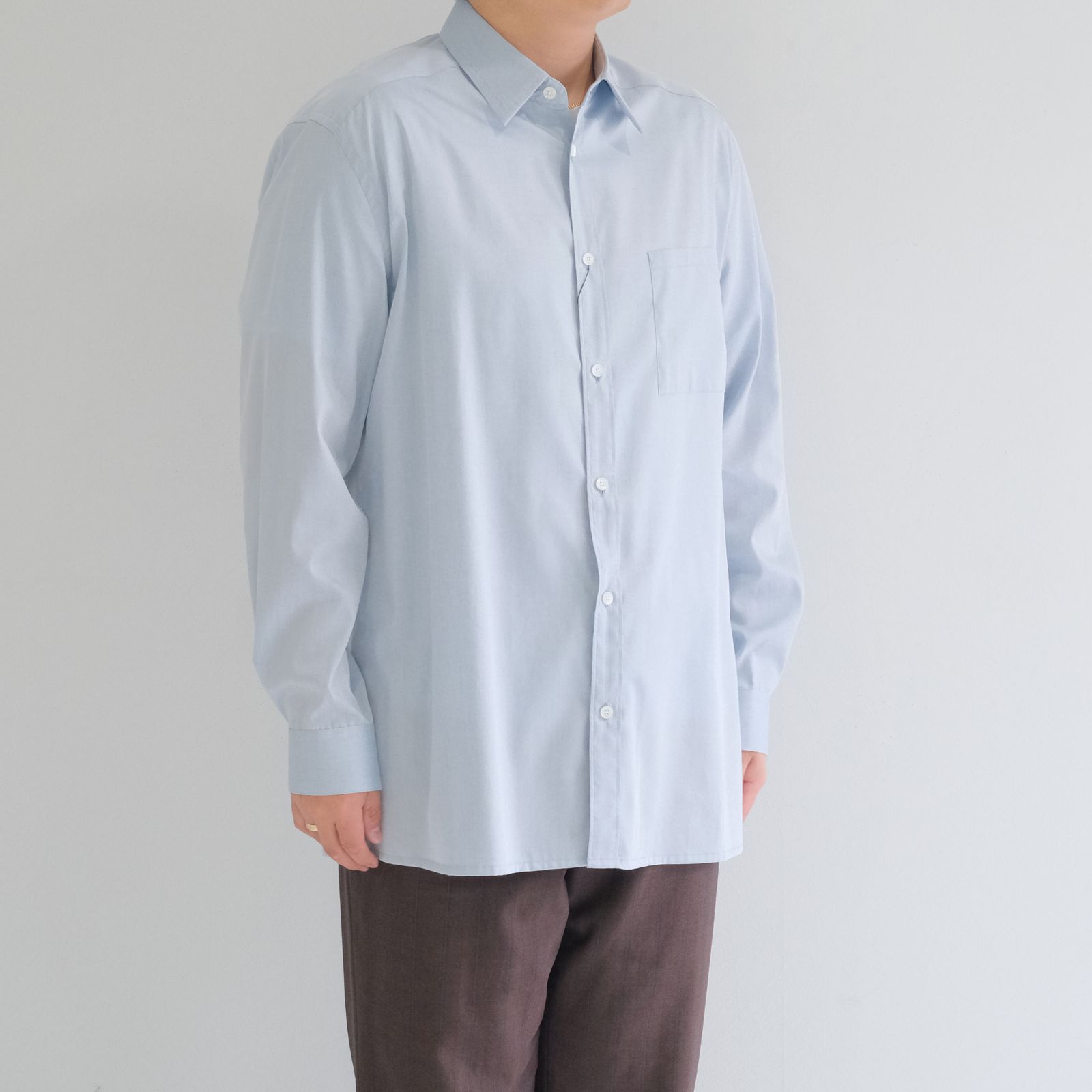 極美品【RAKINES】ラキネス バンドカラー 長袖　オーバーシャツ　ブルー RAKINES / ラキネス】 BABY JERSEY / LONG×LONG T - DEEP SEA