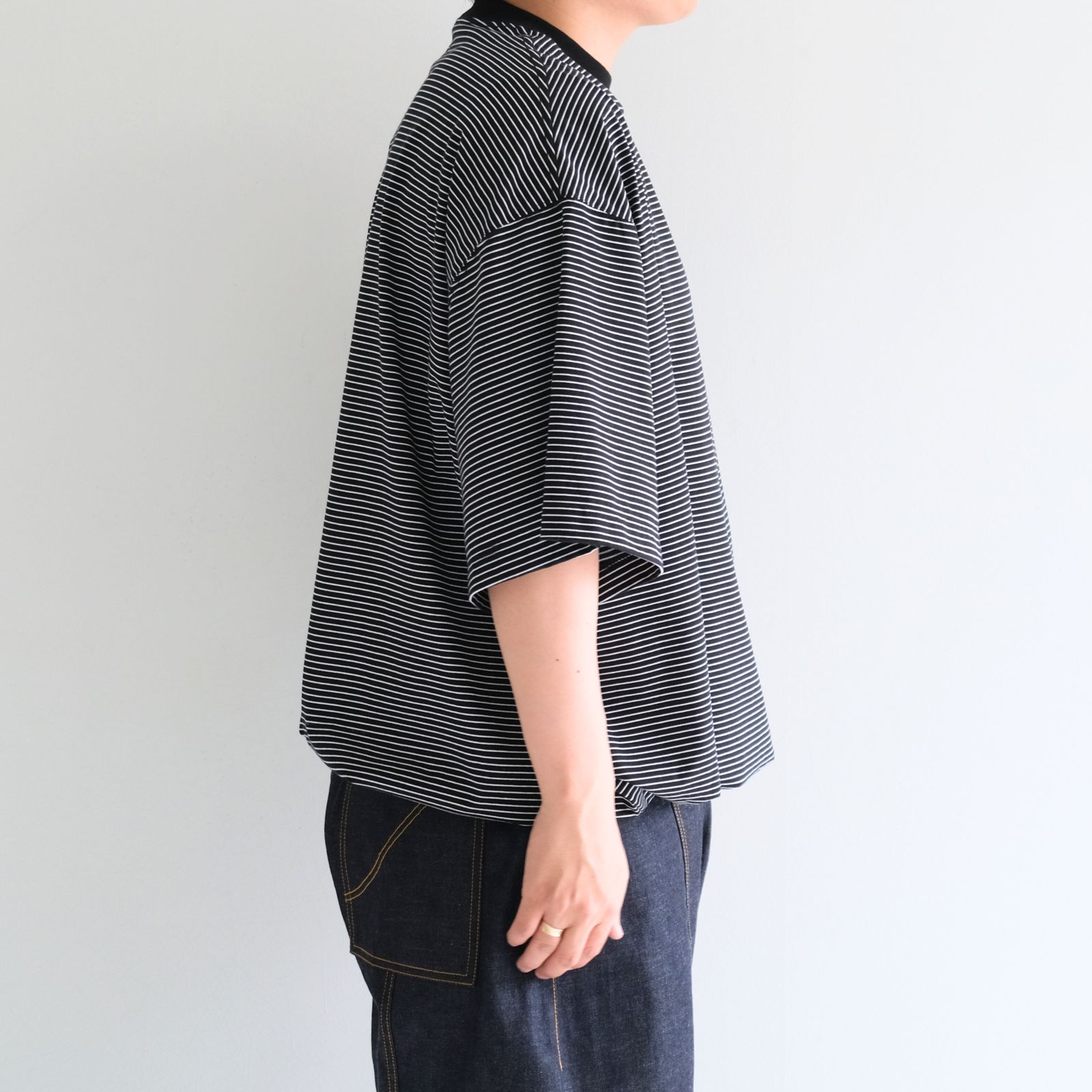 BALLOON BORDER SHORT SLEEVE T-SHIRT / Tシャツ / バルーン / ボーダー / BLACK × WHITE