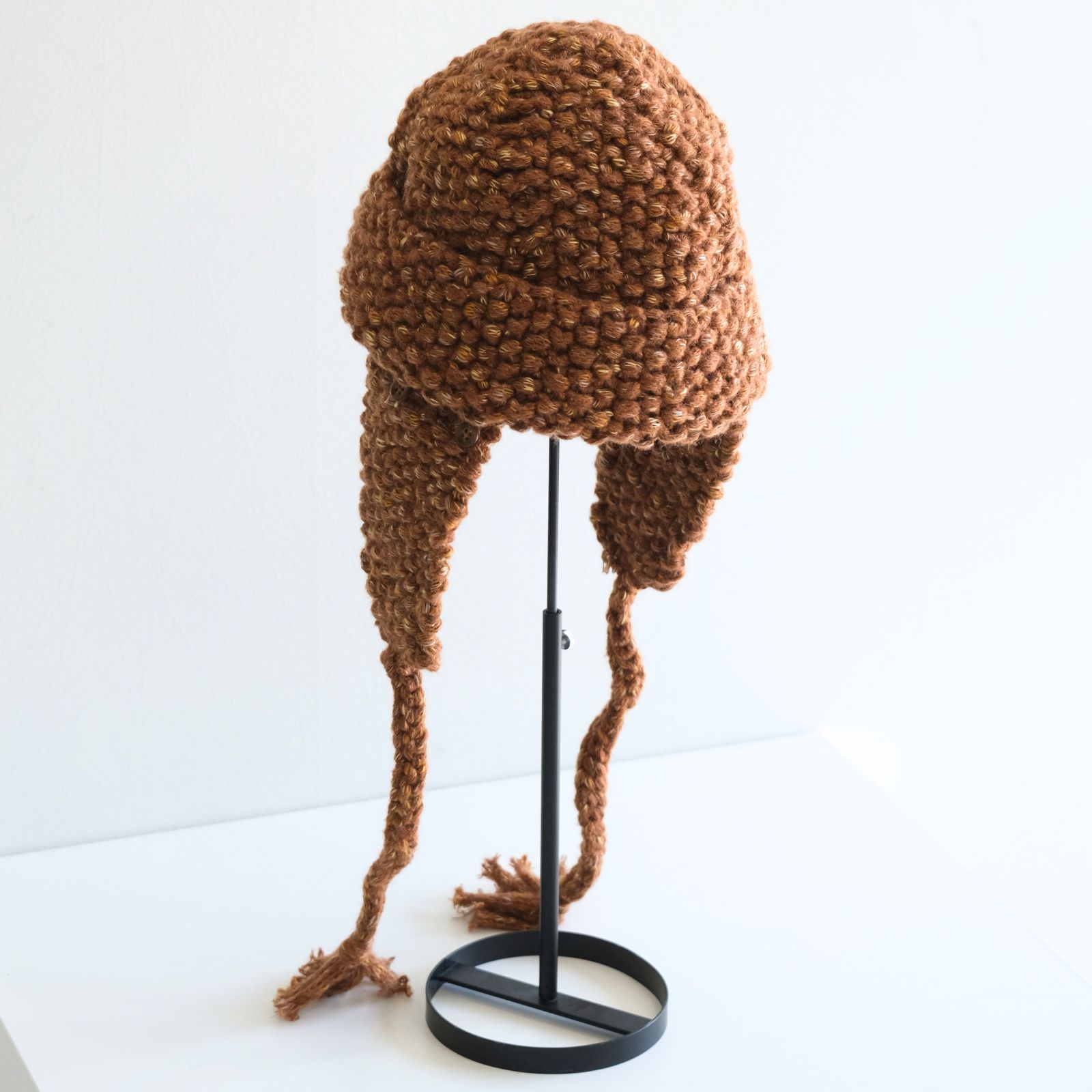 WOOL MIX HAND KNIT 2WAY HAT（BROWN）