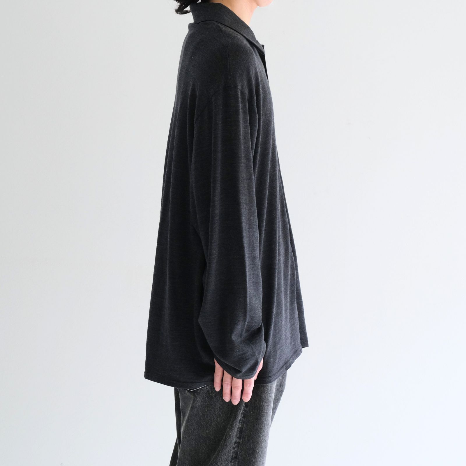 Wool Jersey Twisted polo Shirts / ウールジャージーツイストポロシャツ（Gray）