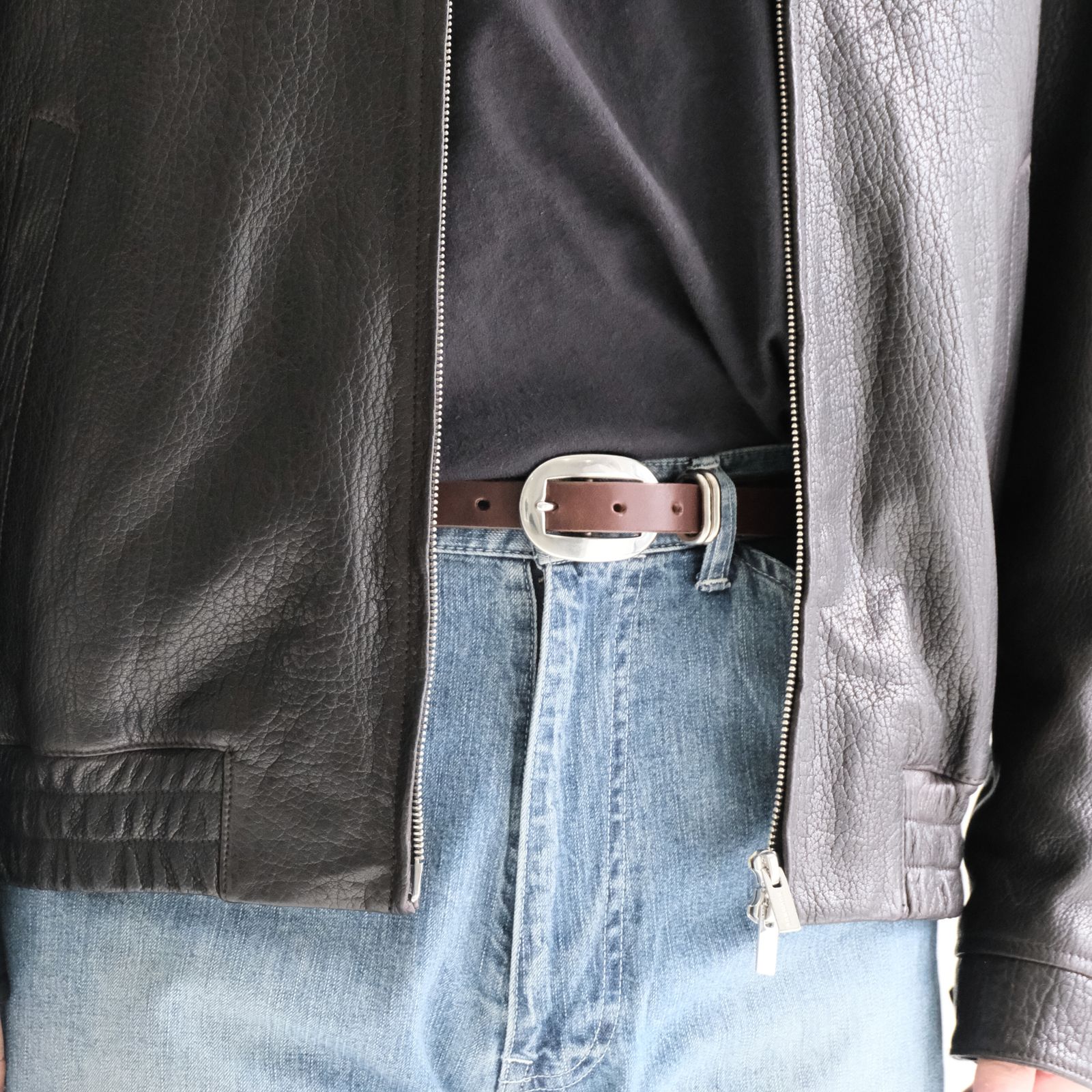 CART BUCKLE NARROW LEATHER BELT / ベルト / レザーベルト / Rooster King＆Co., / Cow leather / 牛革 / Brown