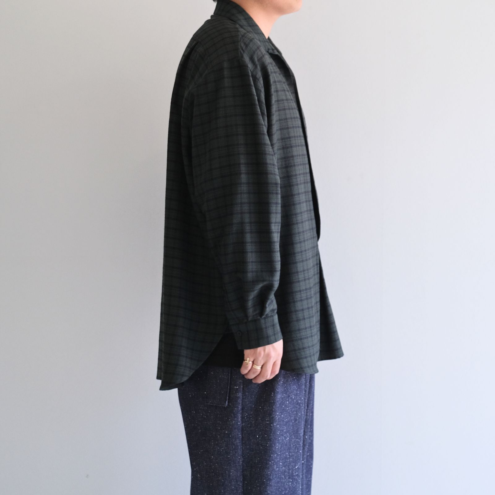 Silk Plaid Skipper Shirts / スキッパー / シャツ / シルク / GREEN