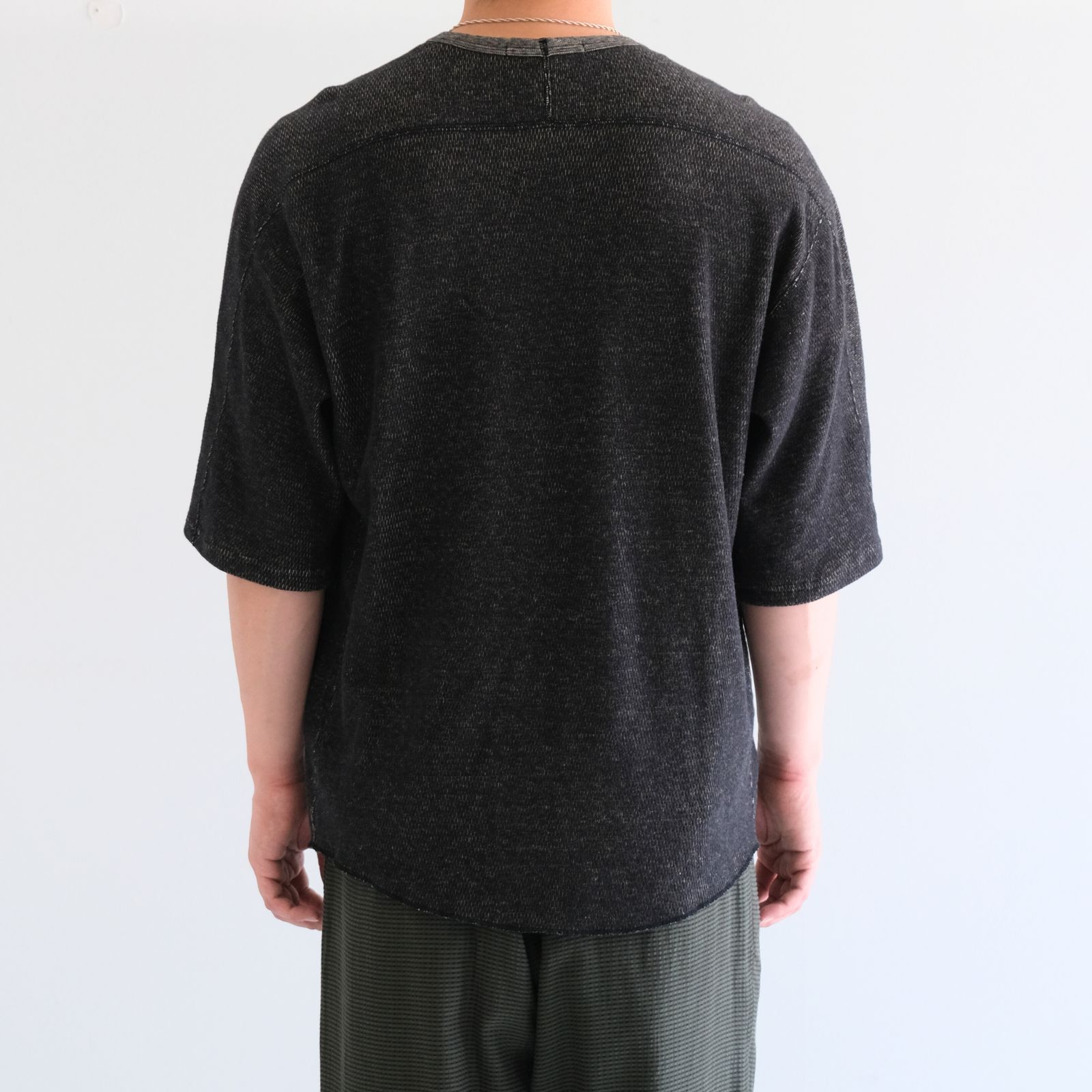 ORGANIC COTTON THERMAL TEE - Mixed ”UNSTAINED” yarn - /  Tシャツ / BLACK