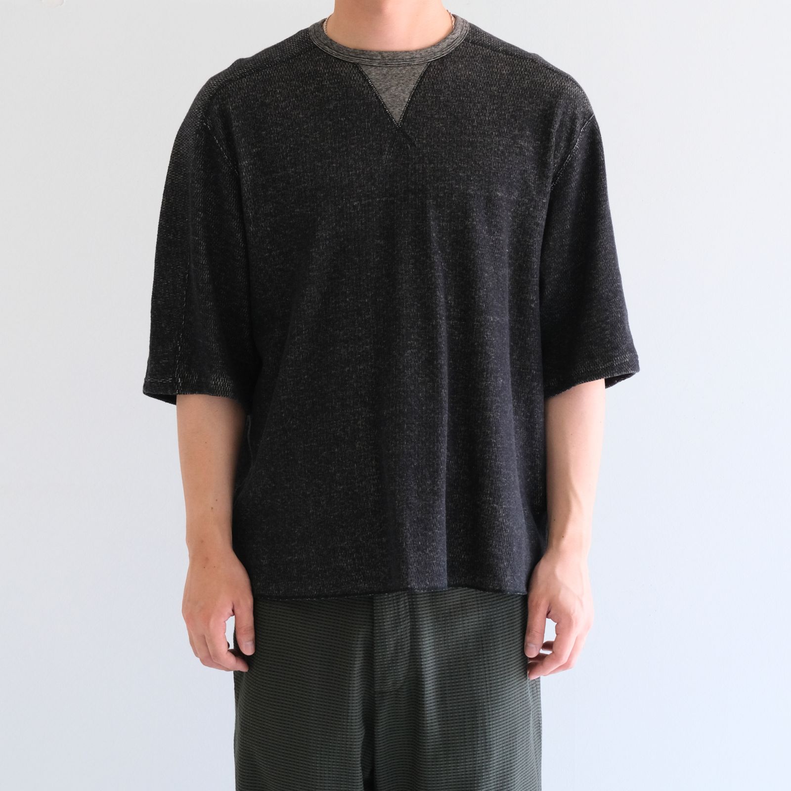 ORGANIC COTTON THERMAL TEE - Mixed ”UNSTAINED” yarn - /  Tシャツ / BLACK