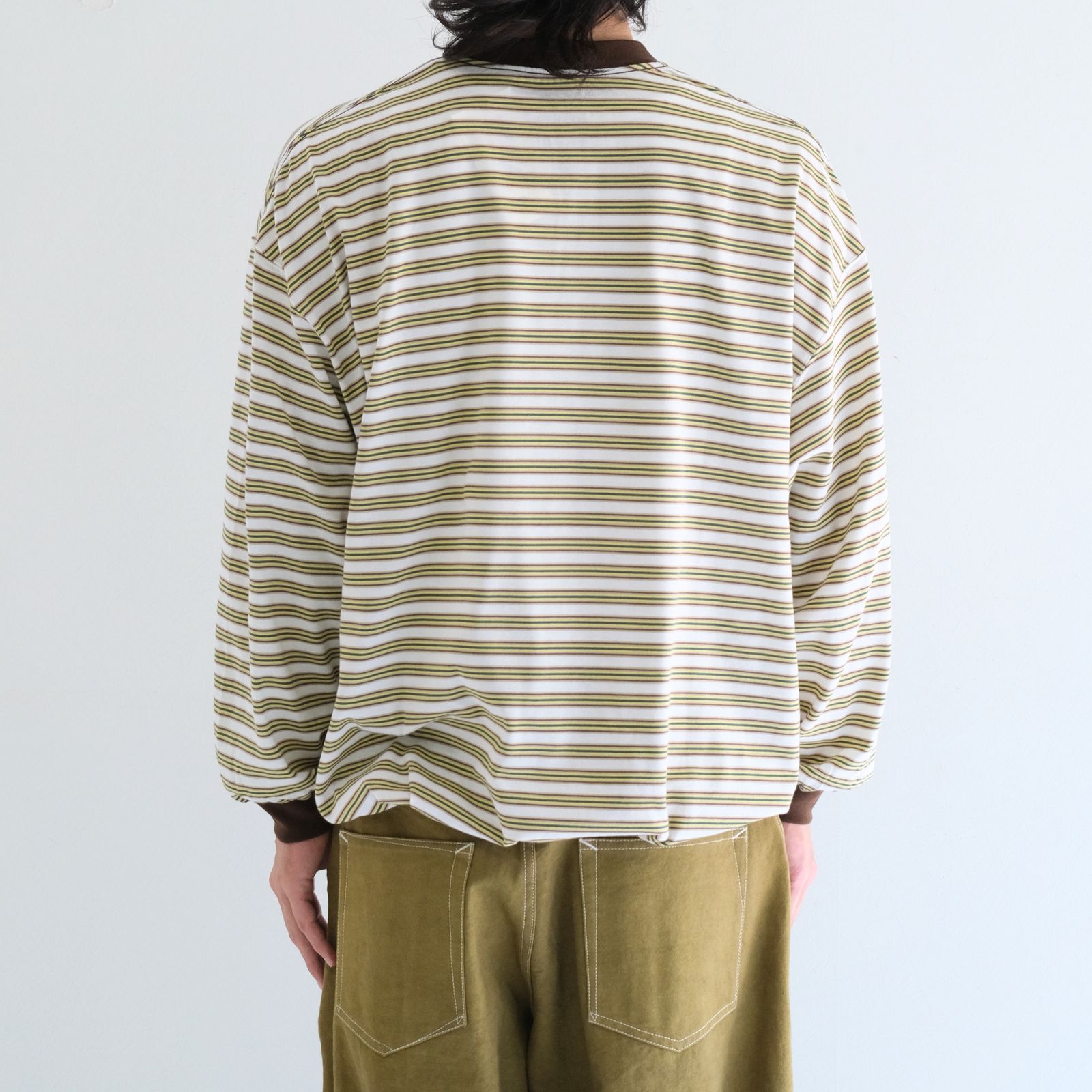 Balloon Border Long-sleeve T-Shirt（BROWN x GREEN）