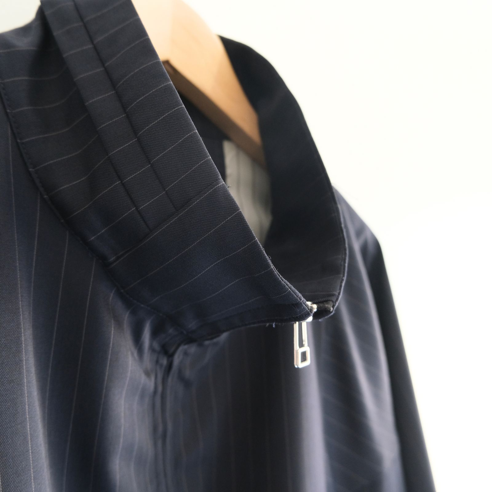 Merino Wool Stand Collar Blouson / メリノウール スタンドカラー ブルゾン（NAVY STRIPE）