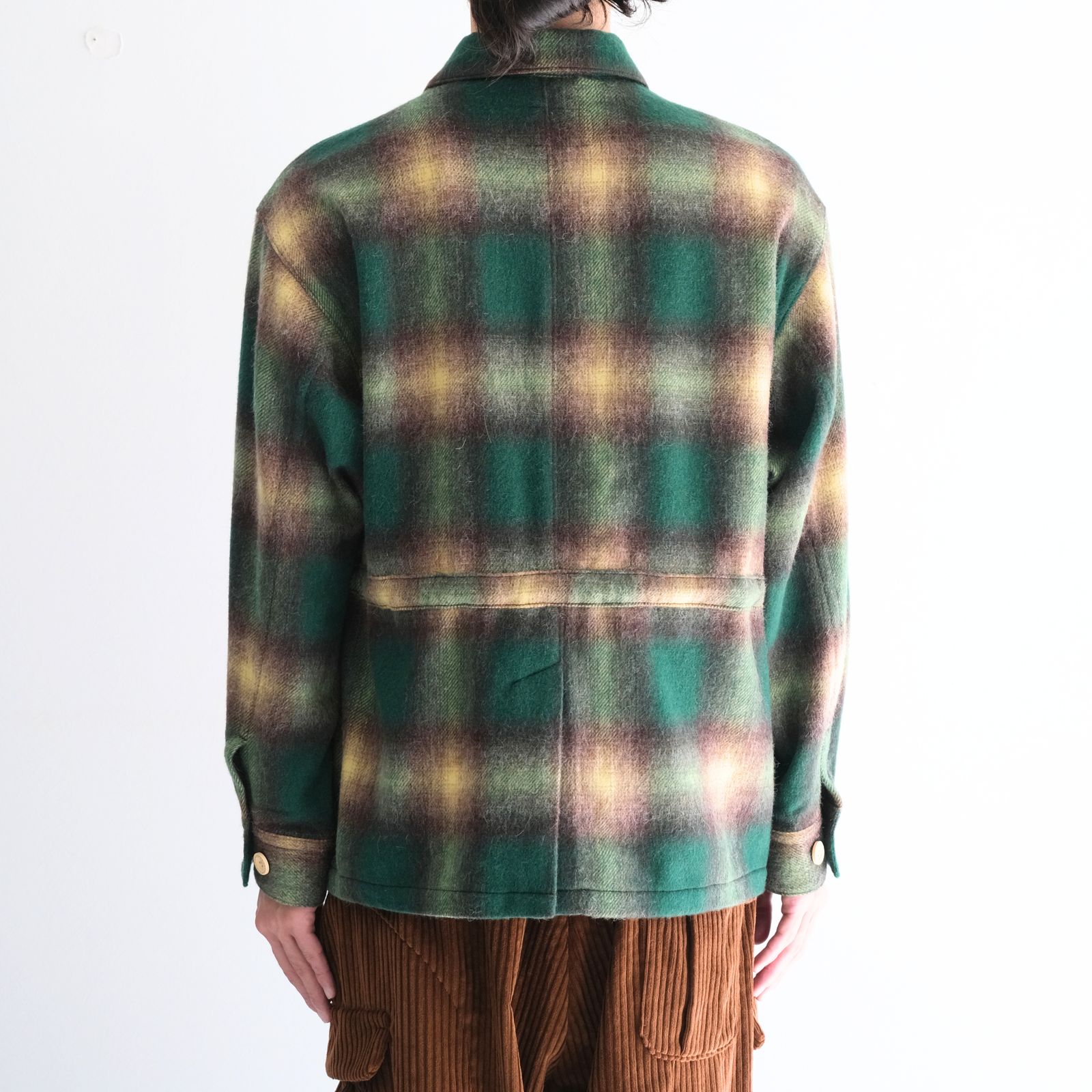 【残り1点】SHAGGY WOOL CHECK SAFARI JACKET（GREEN）