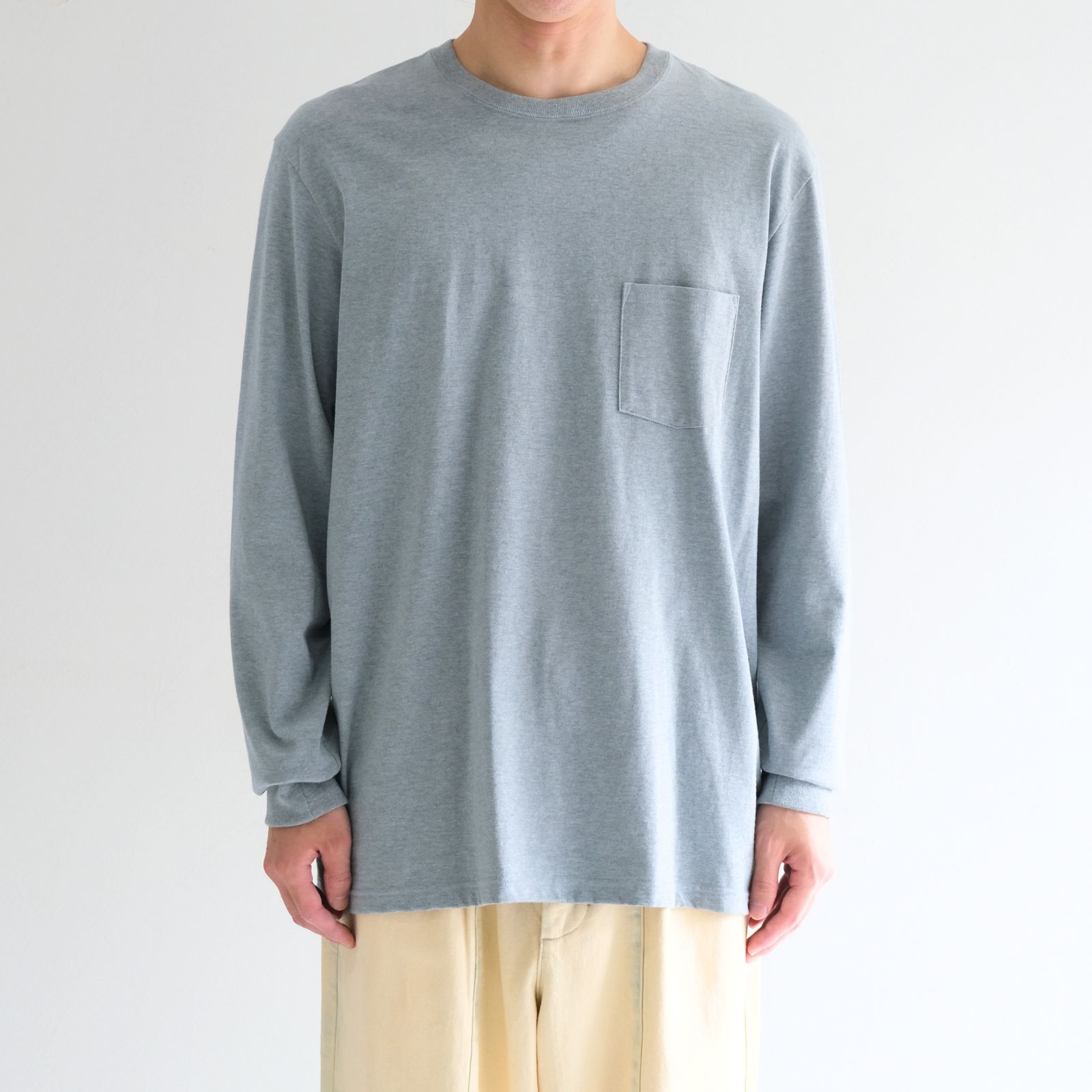 【残り1点】WRAP AROUND POCKET TEE L/S - Raffy plainstitch - / ラップアラウンドポケットT L/S - ラフィープレーンステッチ -（Blue）