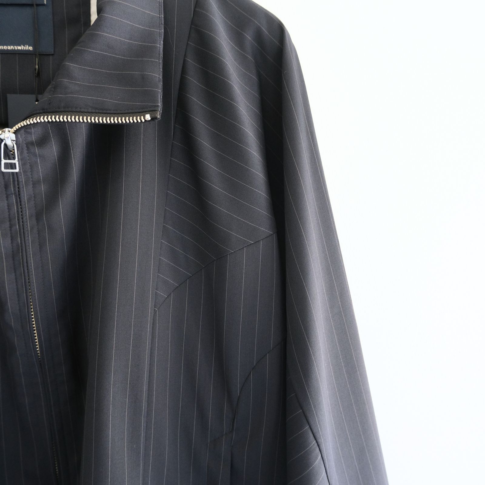 Merino Wool Stand Collar Blouson / メリノウール スタンドカラー ブルゾン（NAVY STRIPE）
