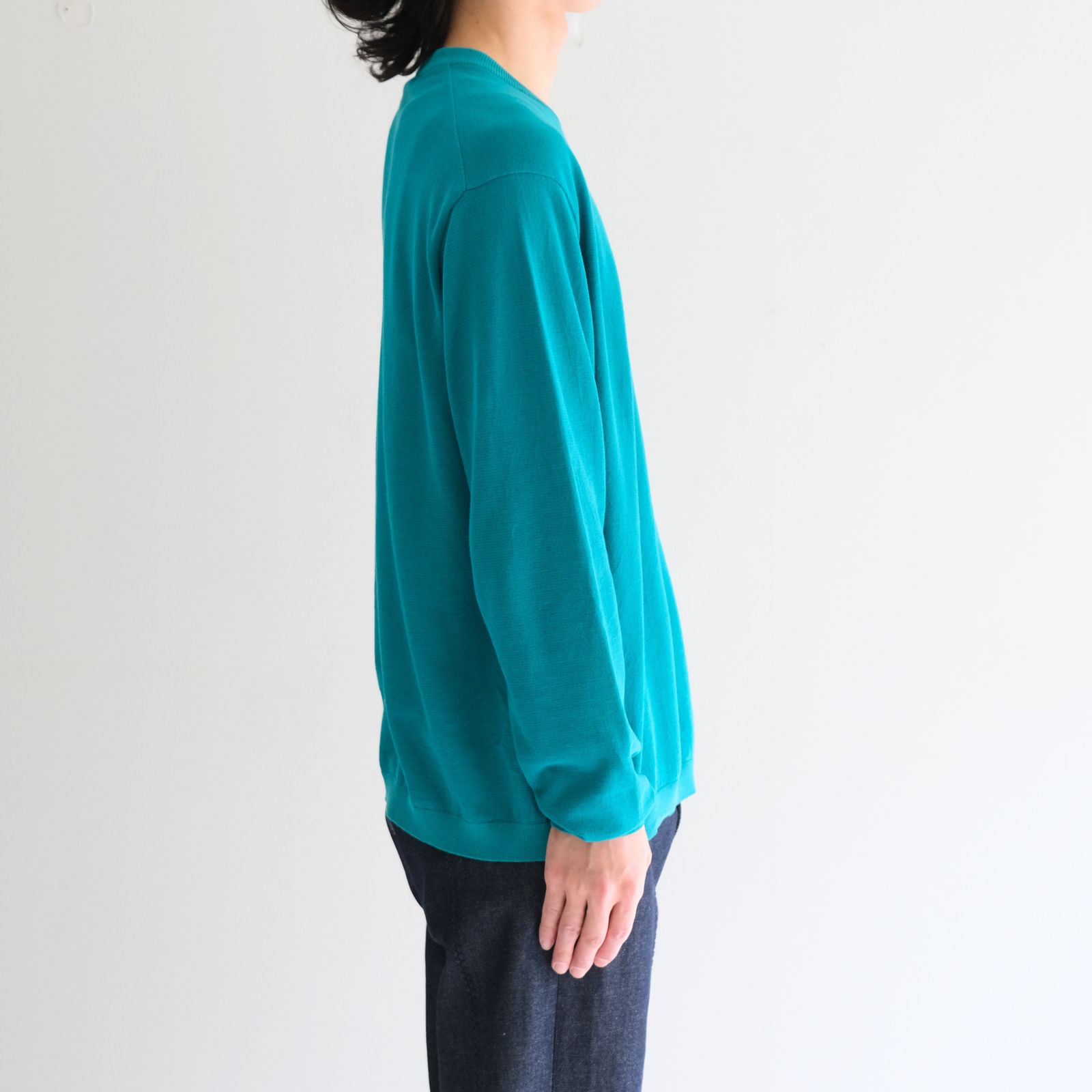 TWISTED COTTON KNIT PULLOVER / ツイストコットンニットプルオーバー（PEACOCK GREEN）