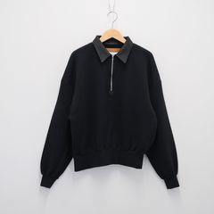 "BROTHERS" Leather × Original Supima Aging Cotton Sweat / ハーフジップ / スウェット / レザー / ブラック