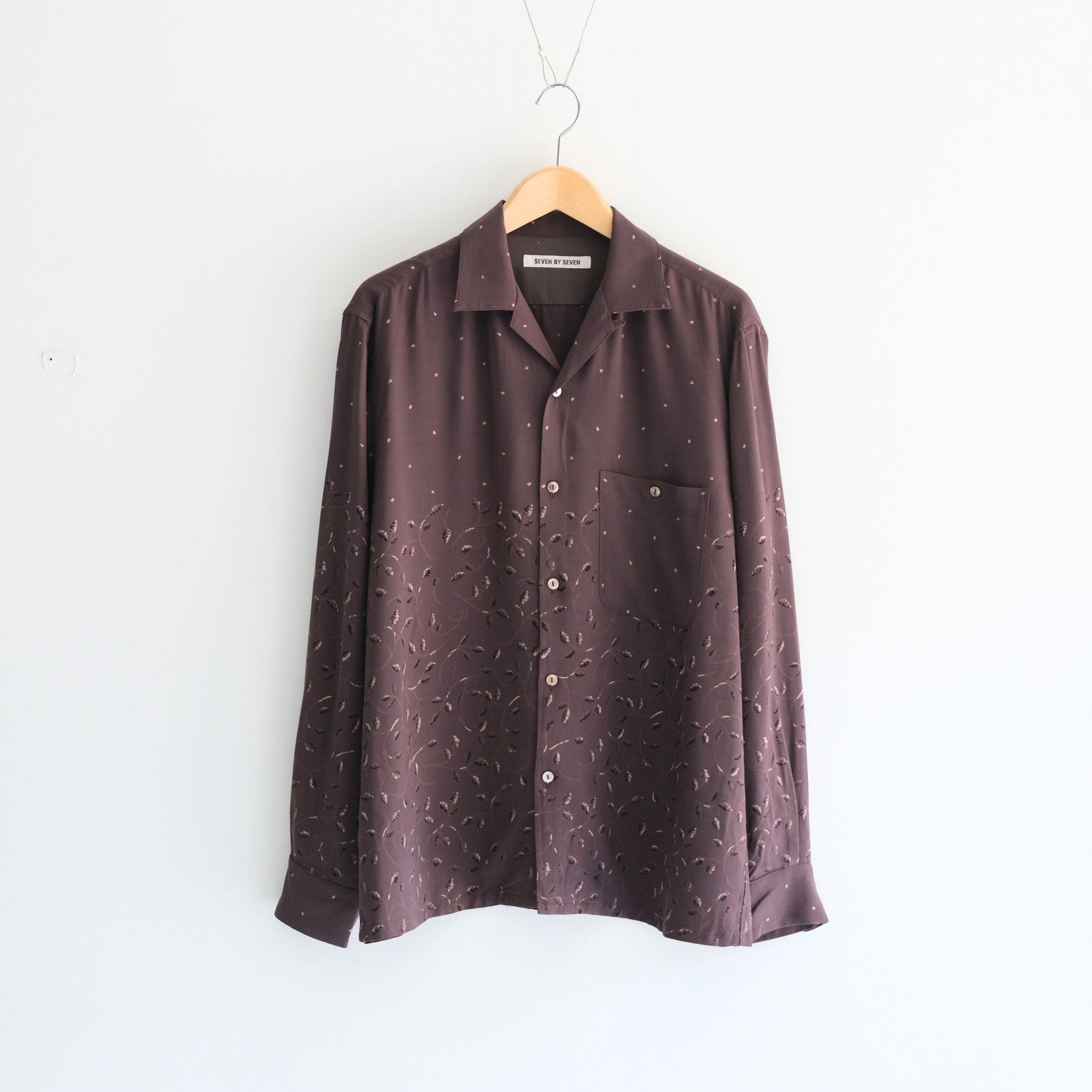 OPEN COLLAR SHIRTS  - Botanical print -（Dark Brown）