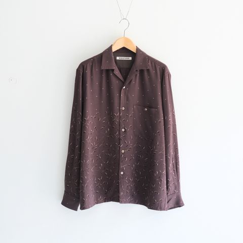 OPEN COLLAR SHIRTS  - Botanical print -（Dark Brown）
