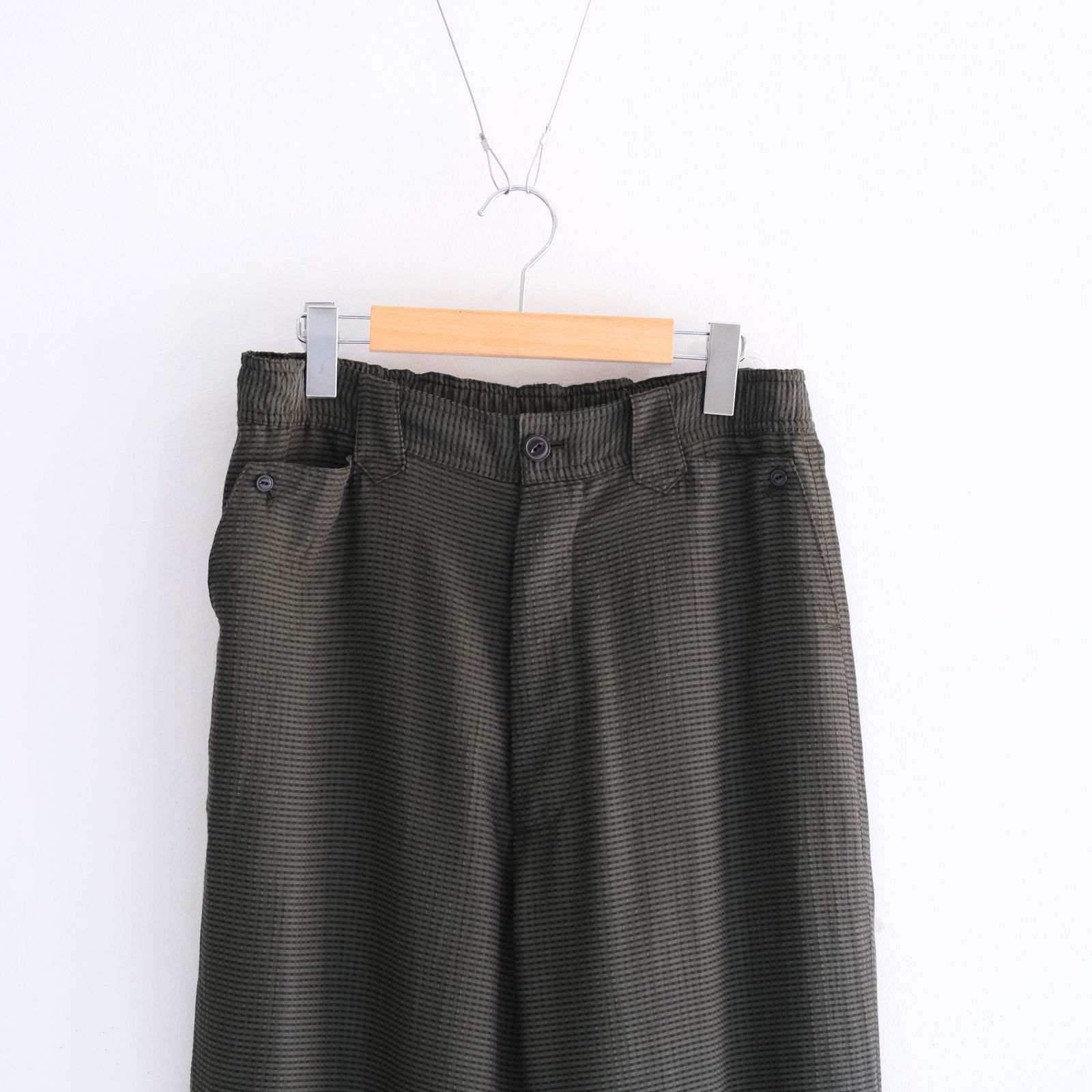 SHEER WESTERN EASY TROUSERS - Gingham check Indian fabric - / パンツ / OLIVE